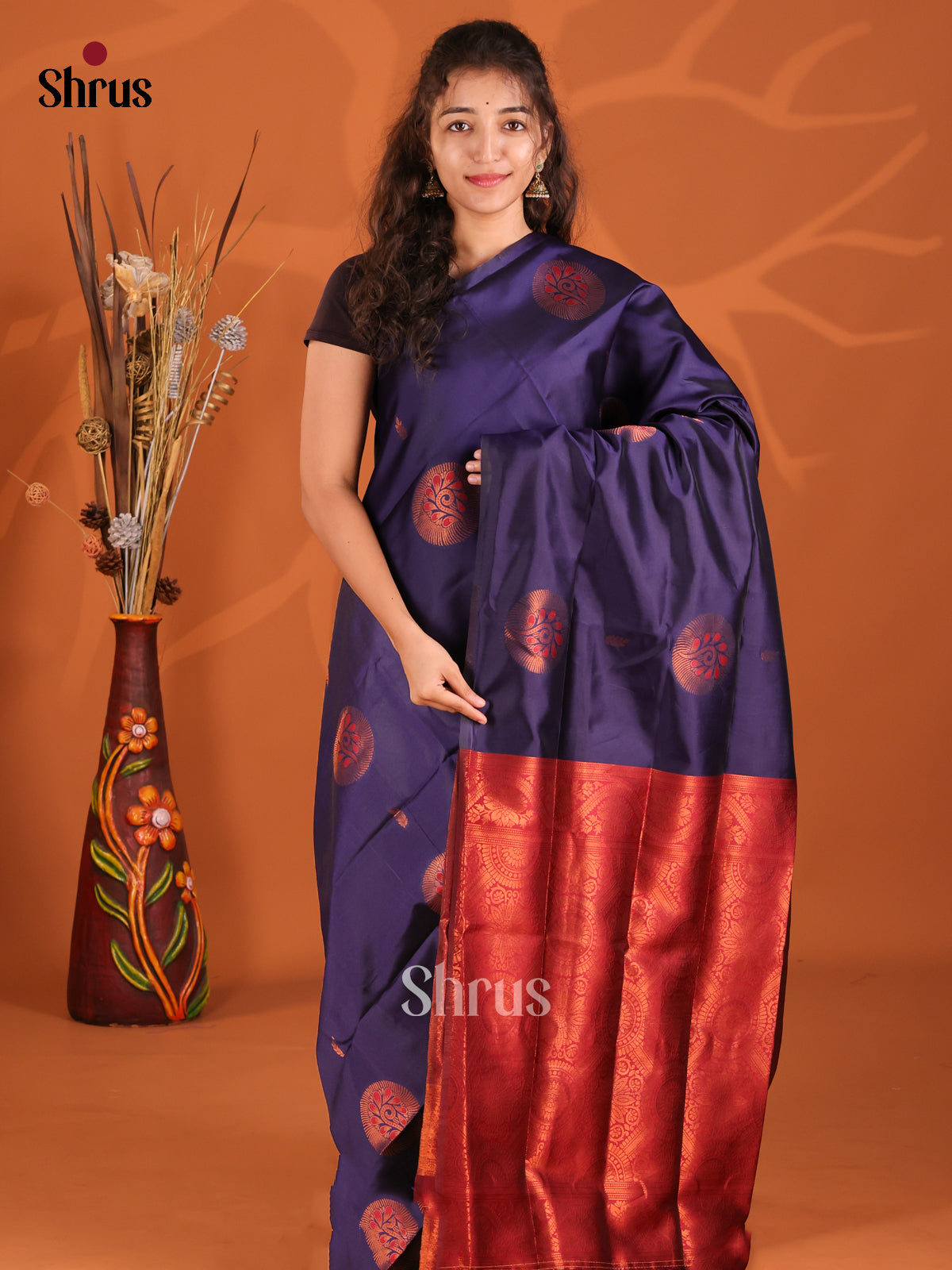 Blue & Maroon - Semi Softsilk Saree - Shop on Shrus.com