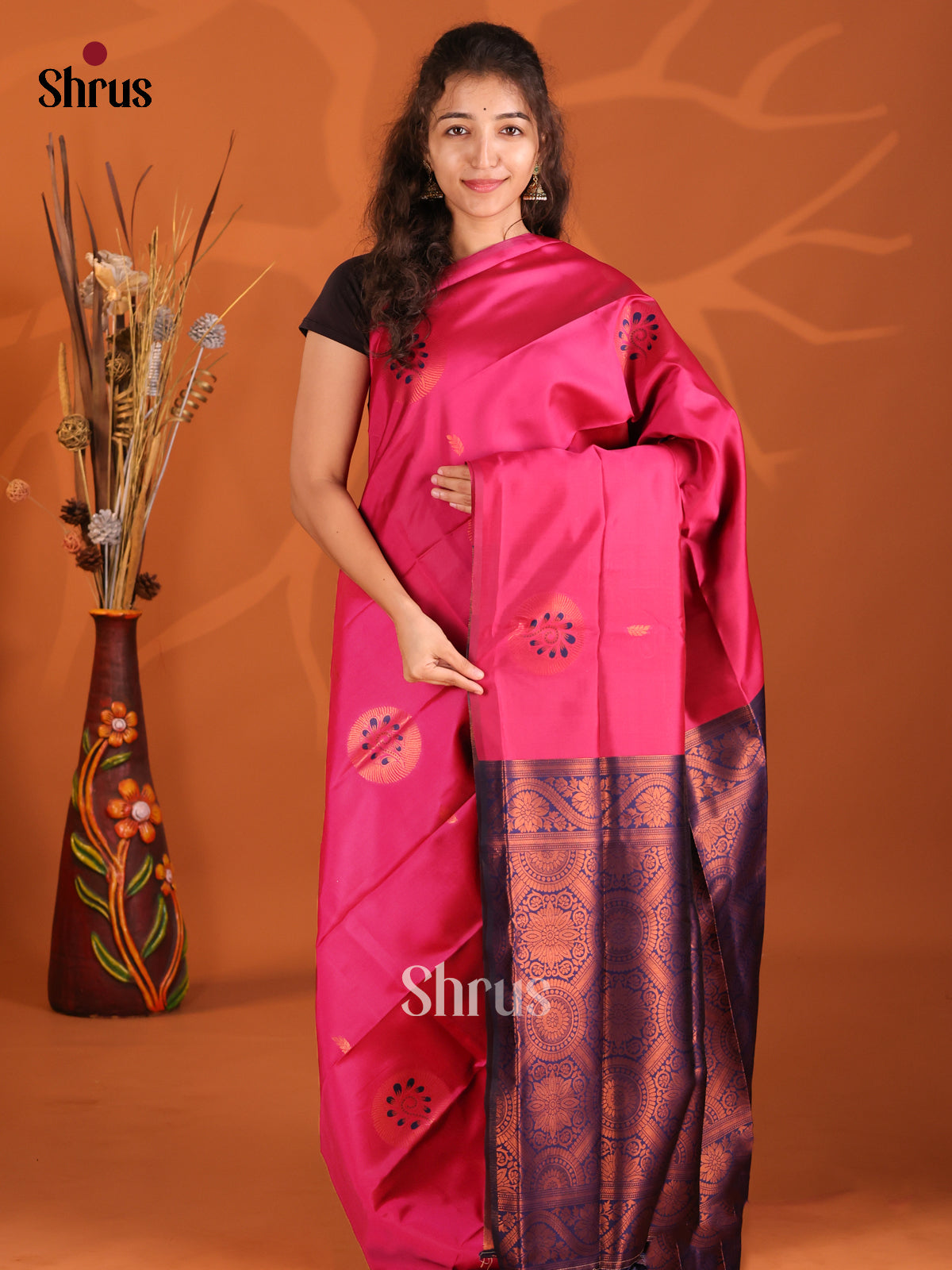 Pink & Blue - Semi Softsilk Saree - Shop on Shrus.com