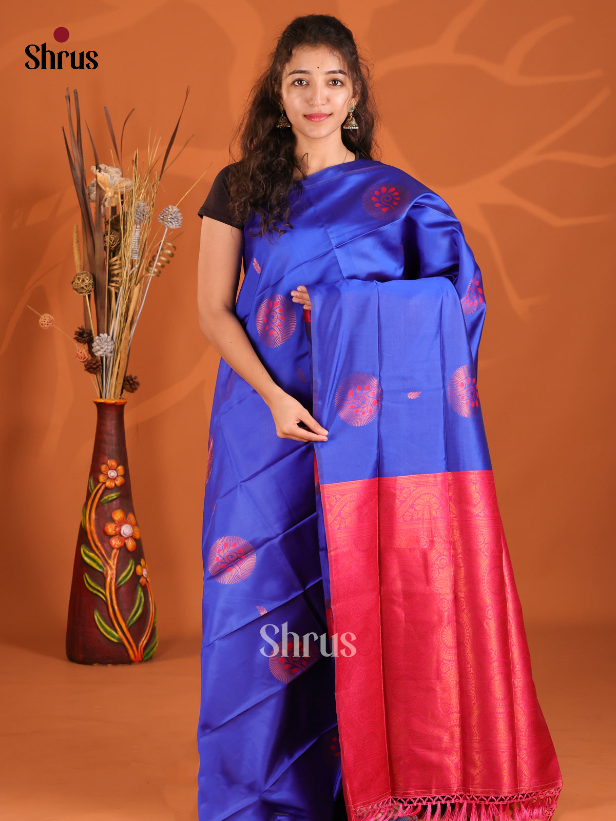 Blue & Maroon- Semi Softsilk Saree - Shop on Shrus.com