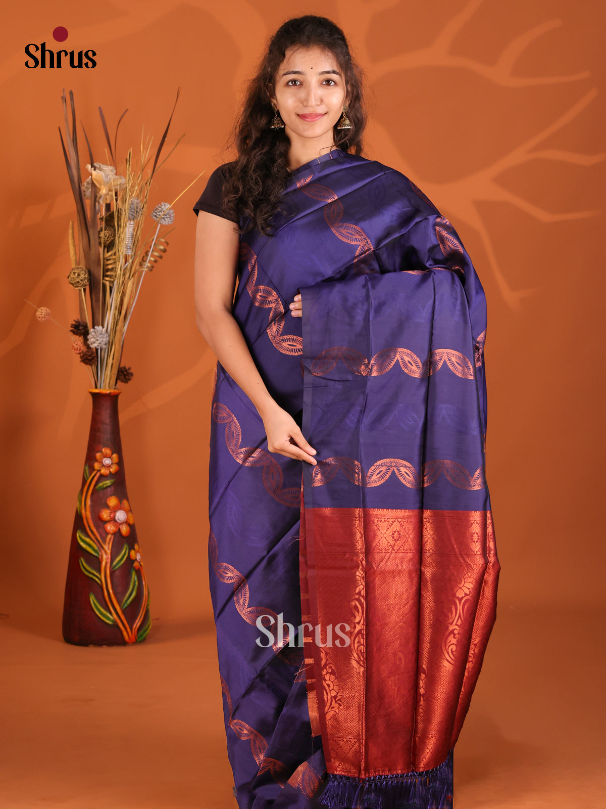 Blue & Maroon - Semi Softsilk Saree - Shop on Shrus.com