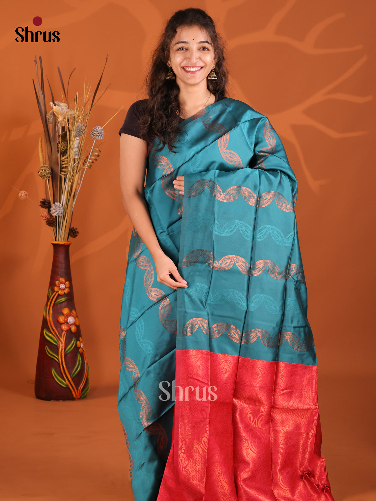 Blue & Pink - Semi Softsilk Saree - Shop on Shrus.com