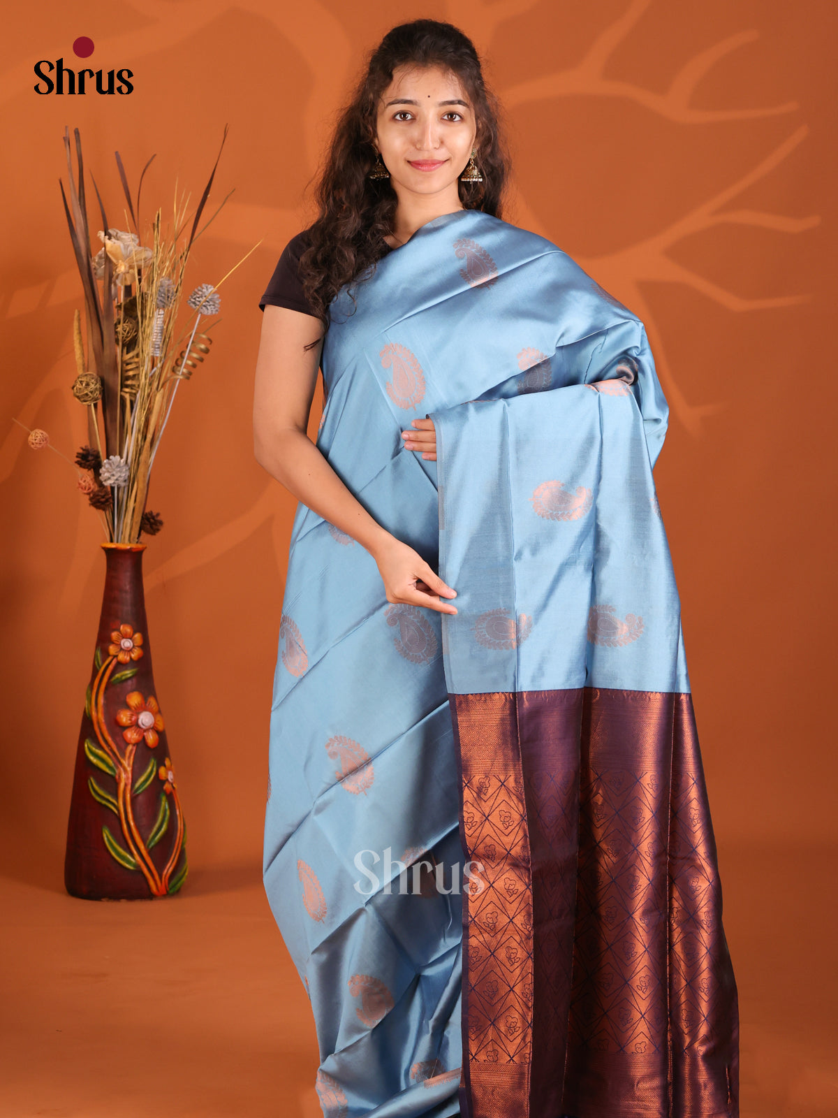 Pastel Blue & Blue - Semi Softsilk Saree - Shop on Shrus.com