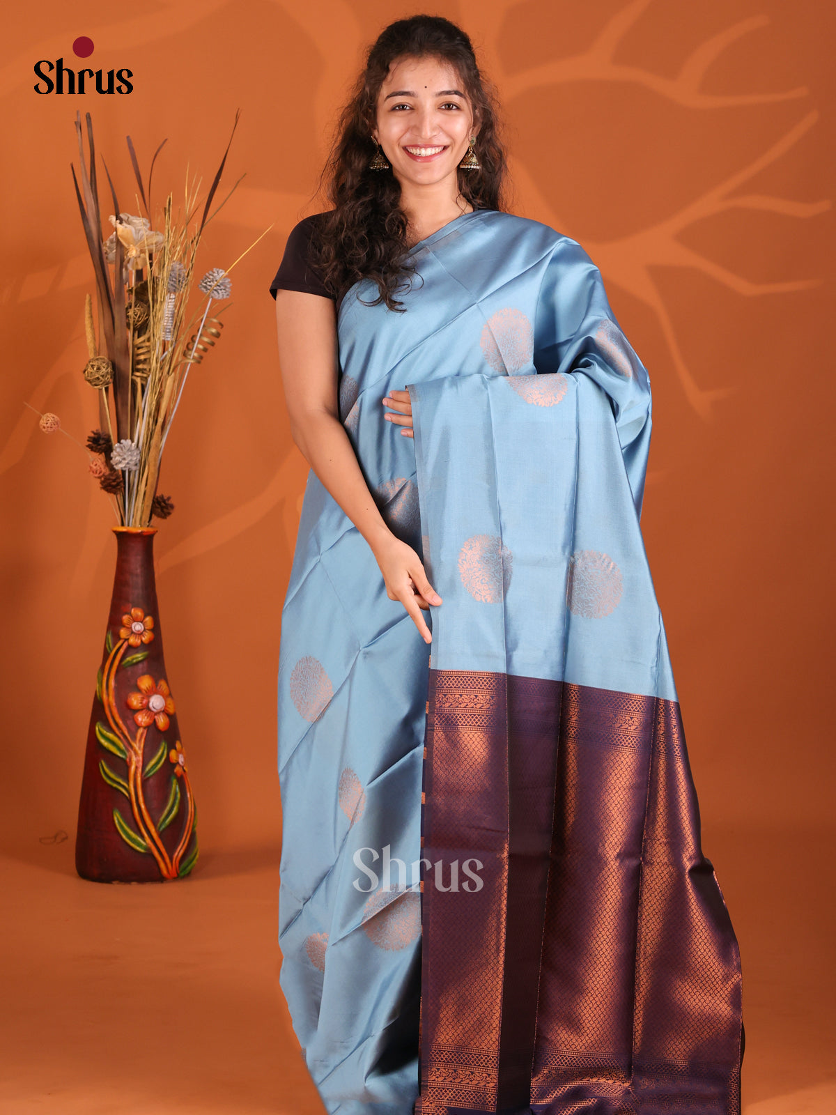 Light Blue & Blue - Semi Softsilk Saree - Shop on Shrus.com