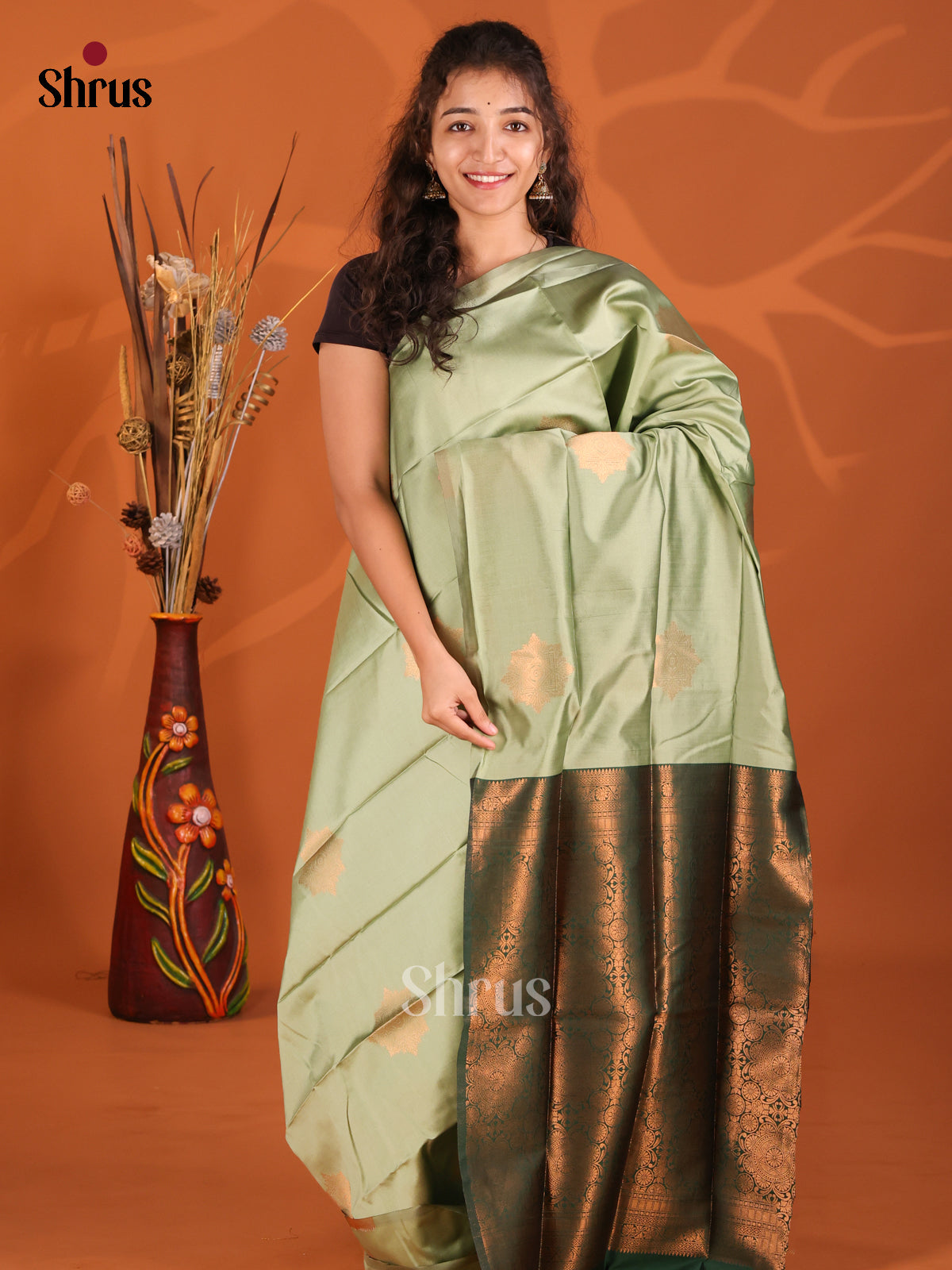 Pastel Green & Green- Semi Softsilk Saree - Shop on Shrus.com