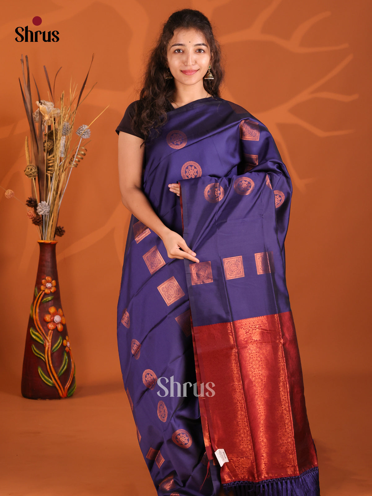 Blue & Maroon - Semi Softsilk Saree - Shop on Shrus.com