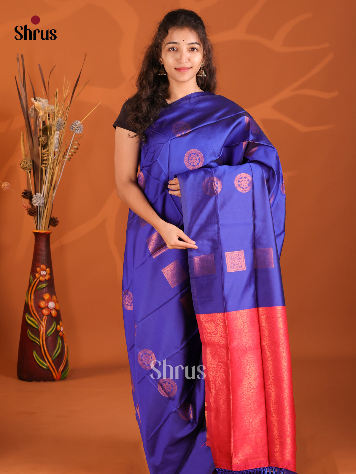 Blue & Majenta- Semi Softsilk Saree - Shop on Shrus.com