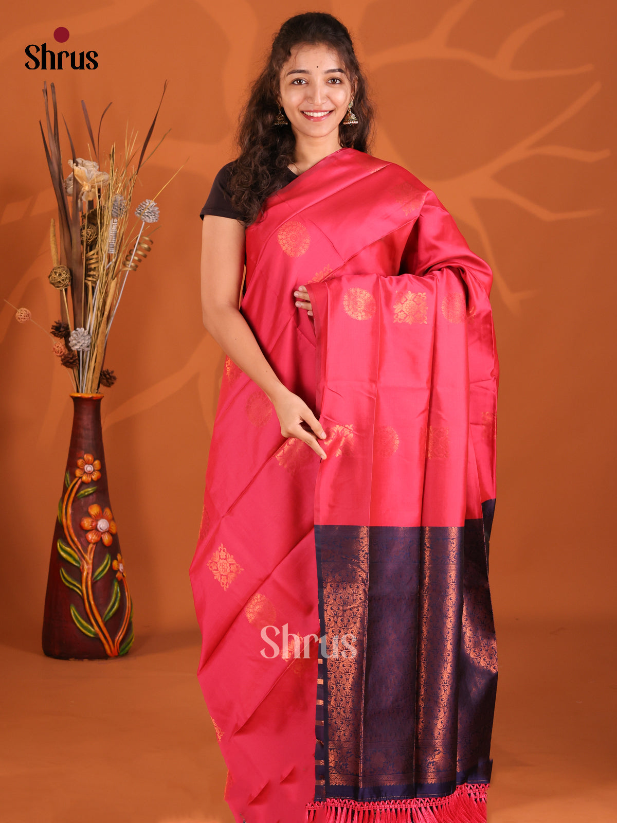 Pink & Blue - Semi Softsilk Saree - Shop on Shrus.com