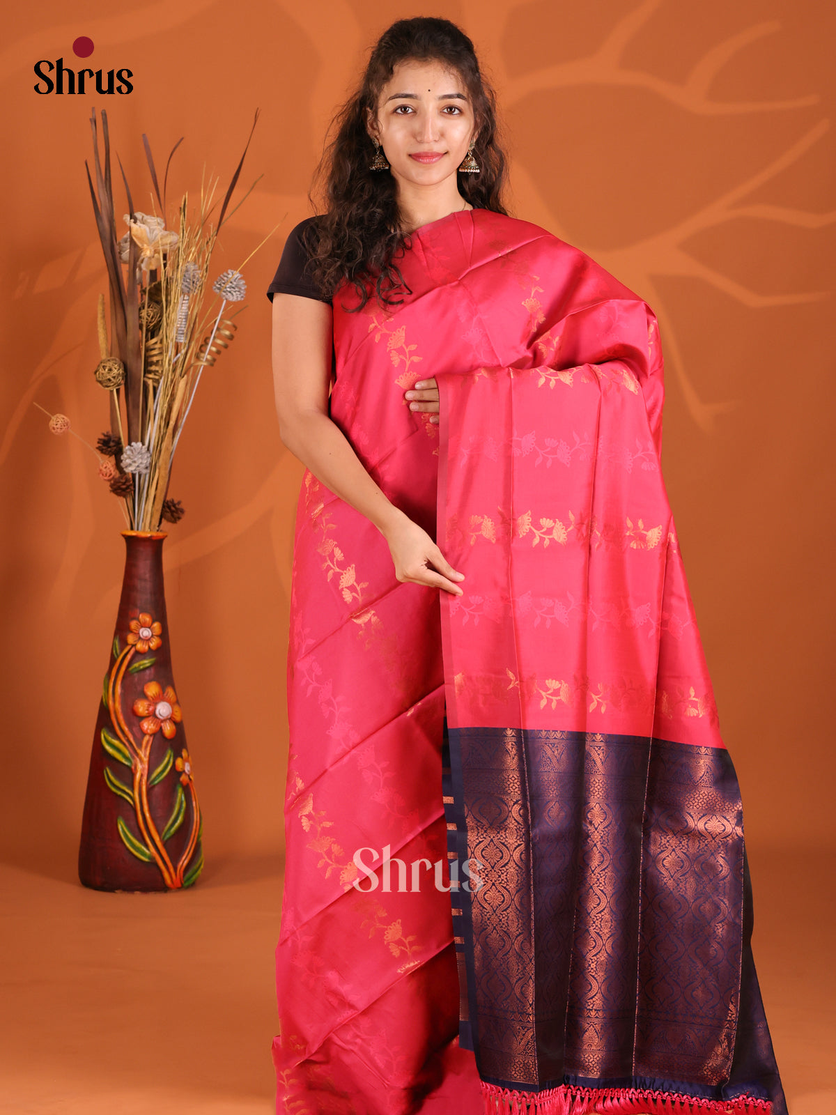 Pink & Blue - Semi Softsilk Saree - Shop on Shrus.com