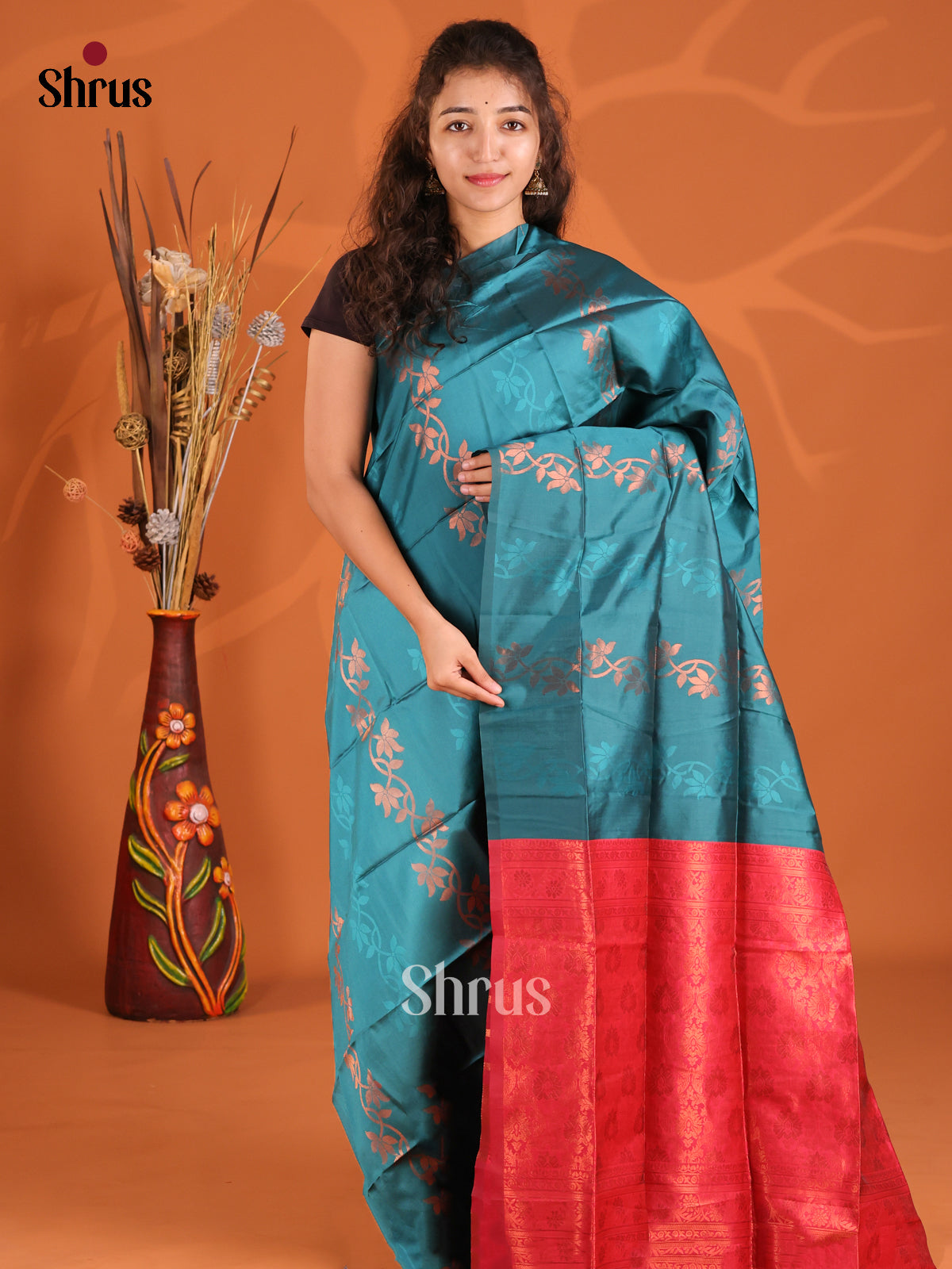 Blue & Maroon - Semi Softsilk Saree - Shop on Shrus.com