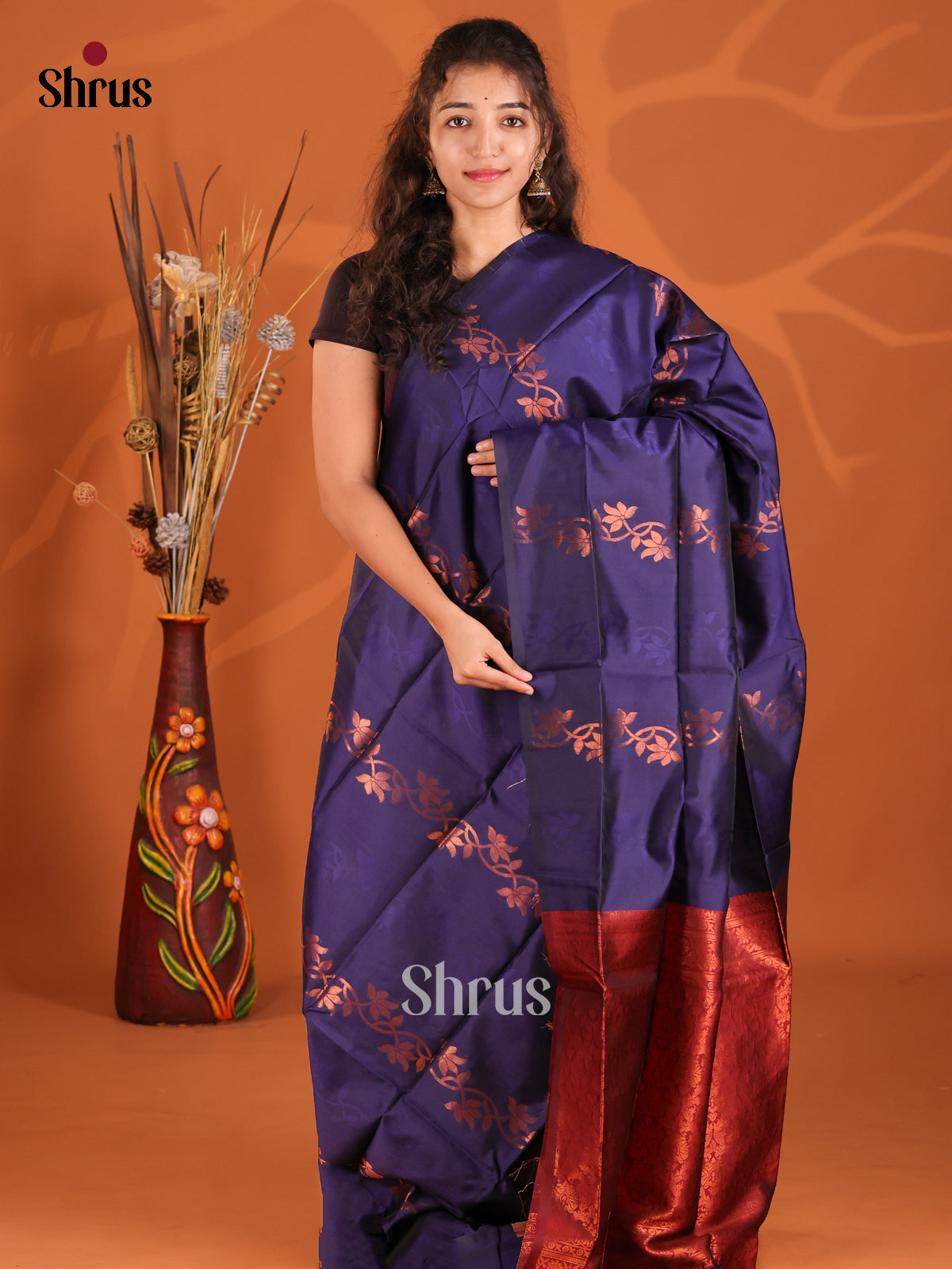 Blue & Maroon- Semi Softsilk Saree - Shop on Shrus.com