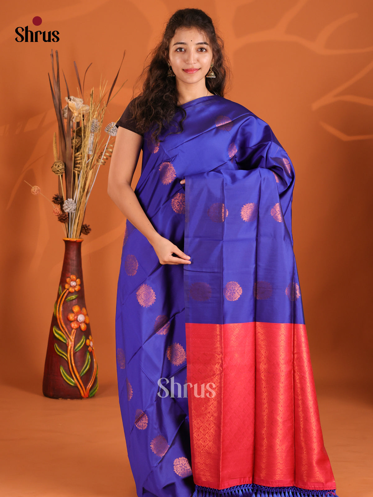 Blue & Maroon - Semi Softsilk Saree - Shop on Shrus.com
