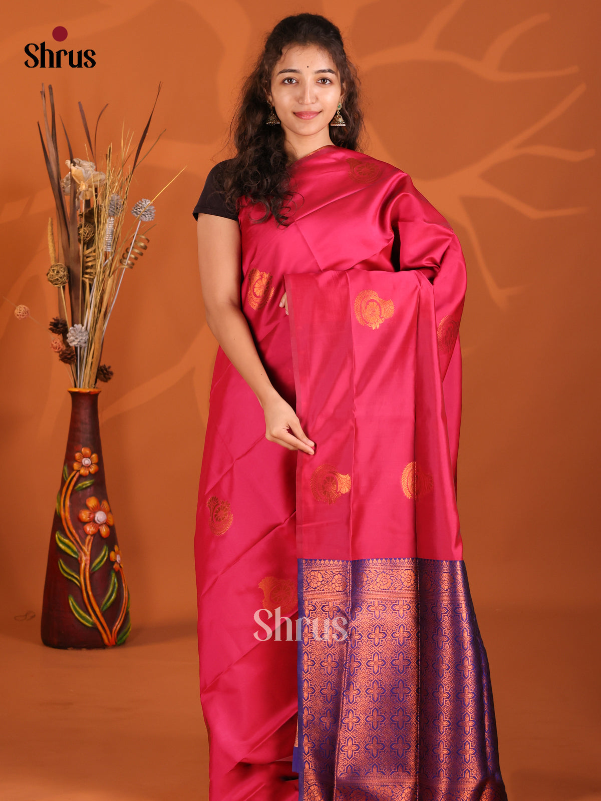Pink & Blue- Semi Softsilk Saree - Shop on Shrus.com