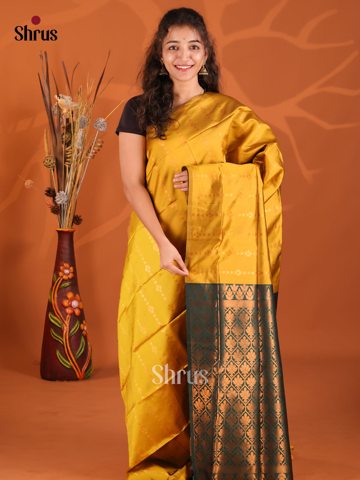 Mustardy Green & Green - Semi Softsilk Saree - Shop on Shrus.com