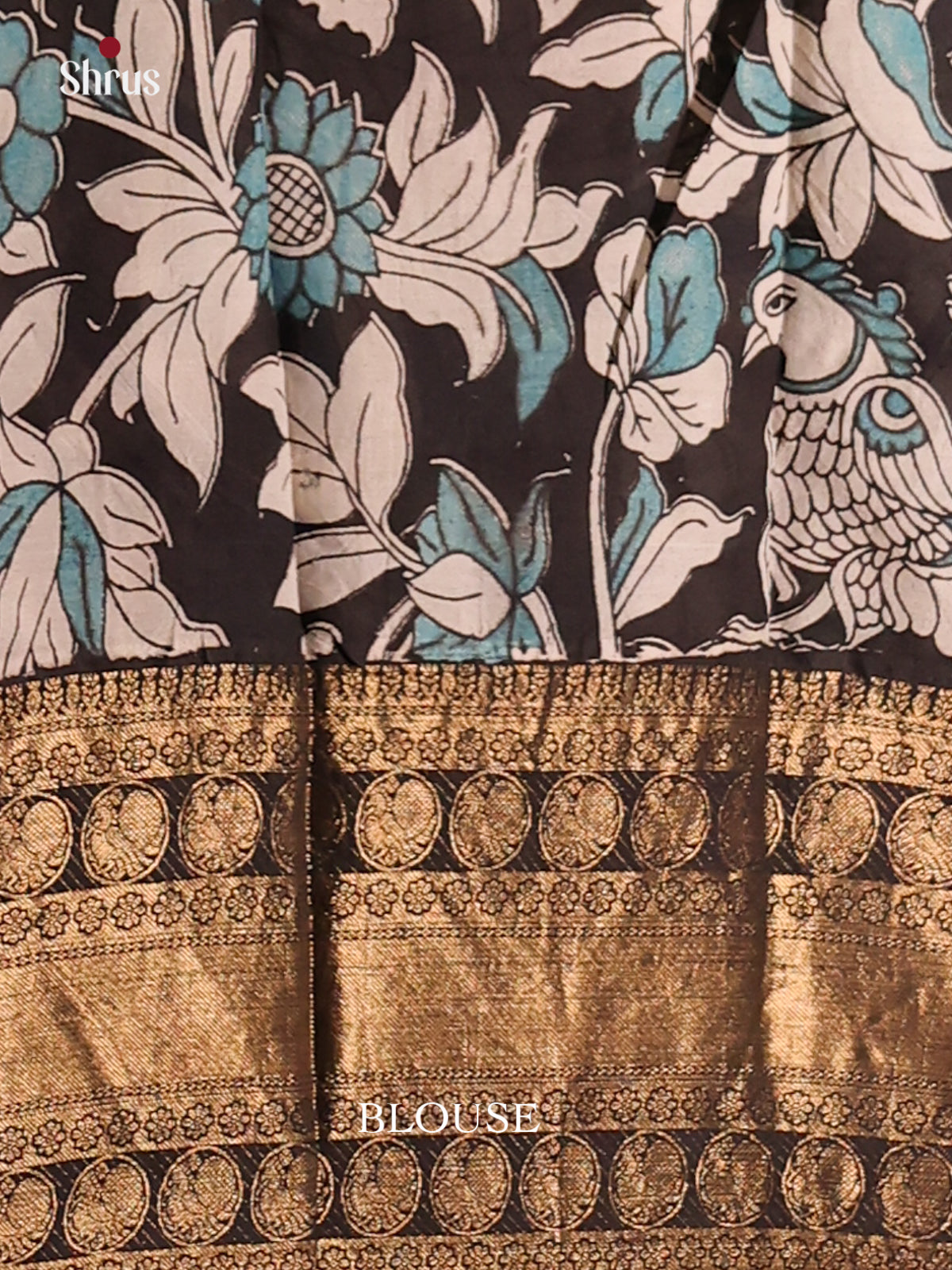 Chic Cream & Blue Mangalagiri Silk Cotton Saree with Black Zari Border - Shop on Shrus.com