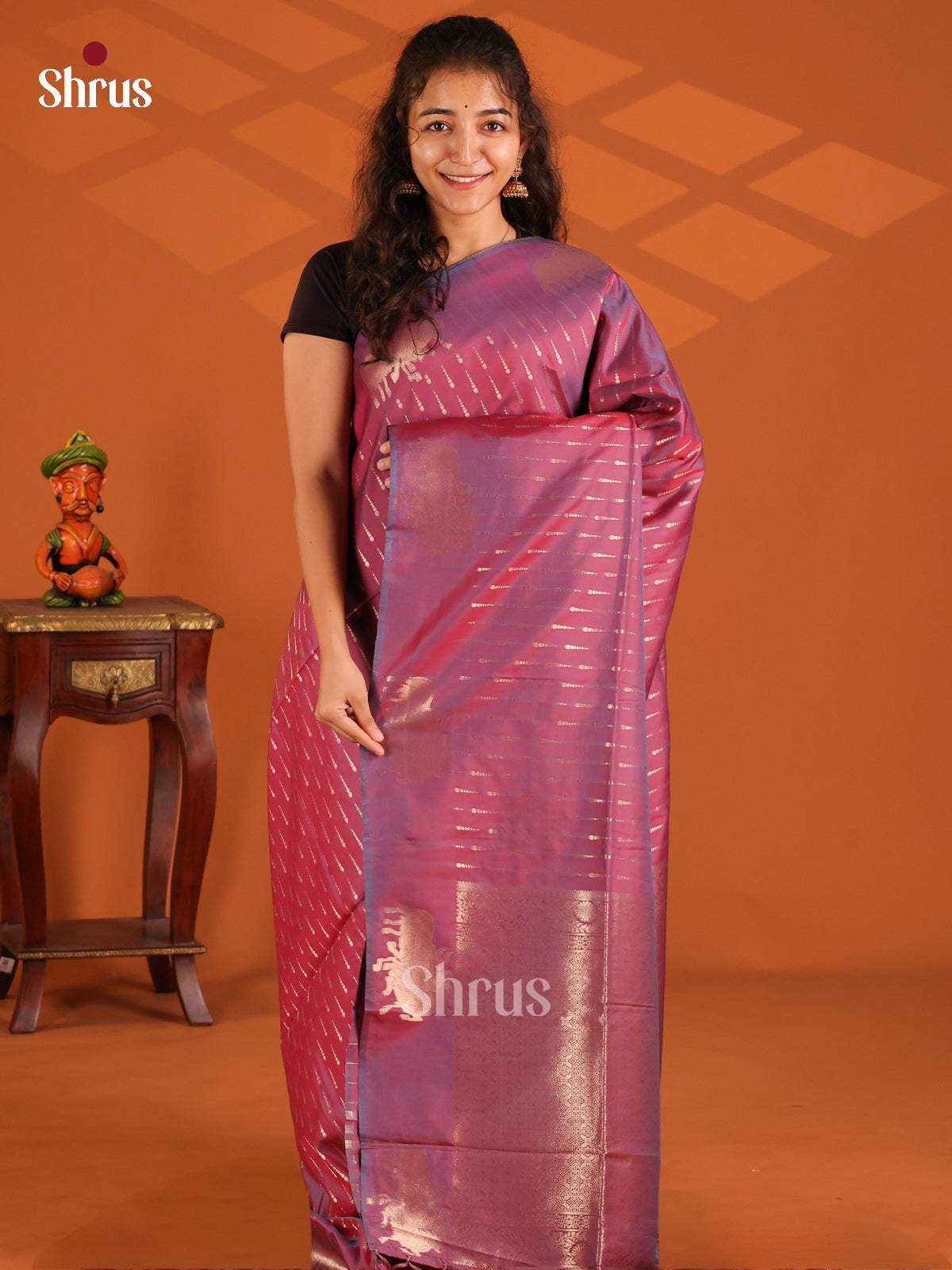 Maroon- Semi Softsilk Saree - Shop on Shrus.com