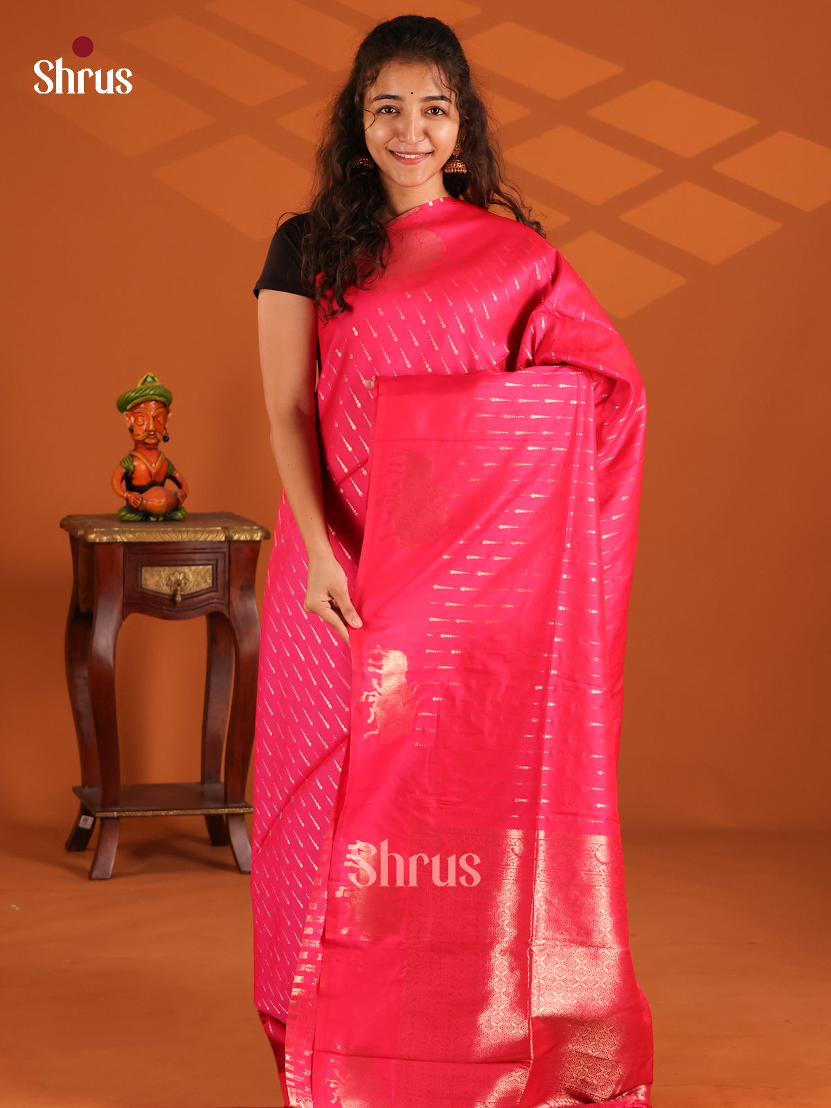 Pink - Semi Softsilk Saree - Shop on Shrus.com