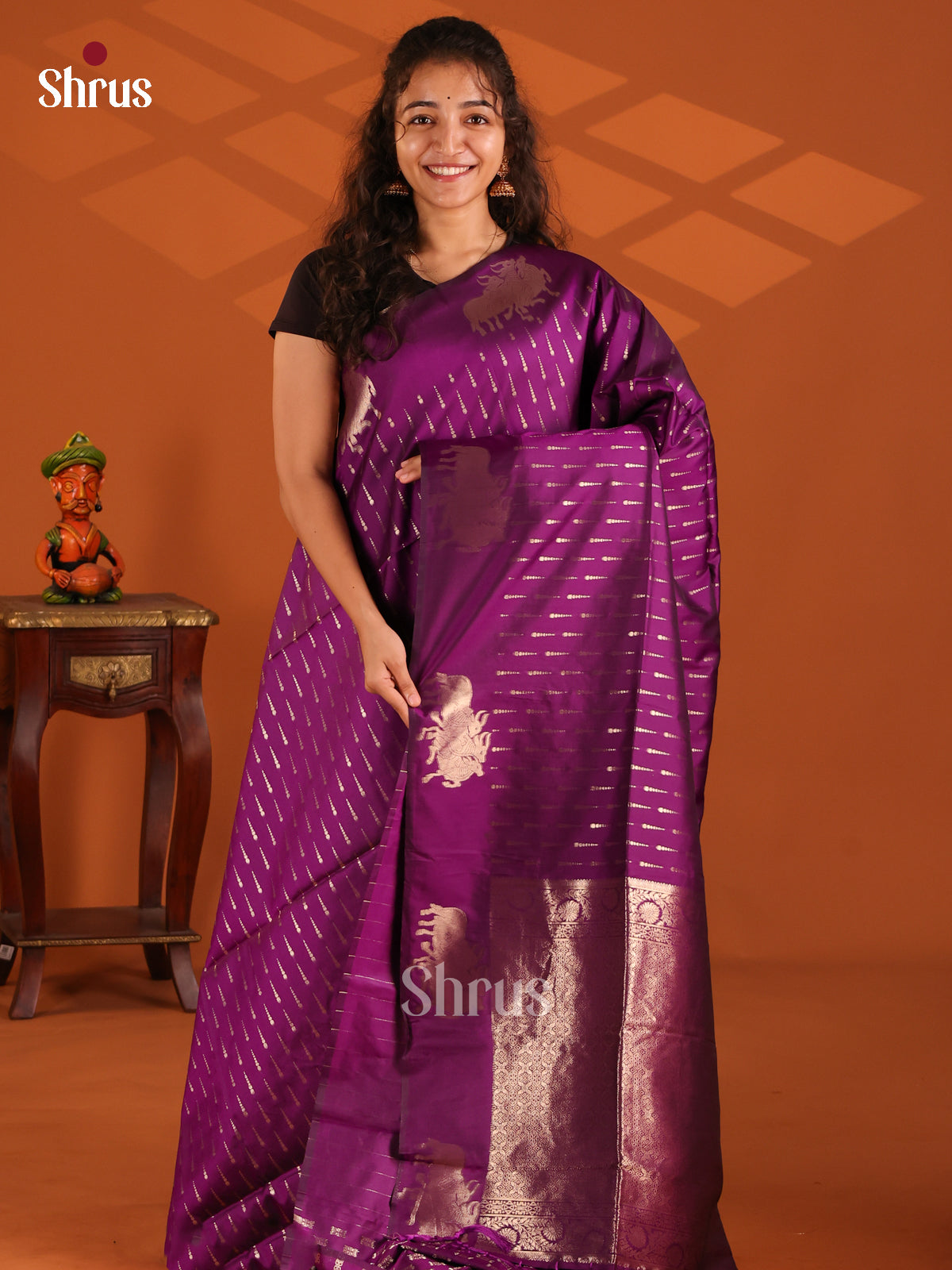 Purple - Semi Softsilk Saree - Shop on Shrus.com