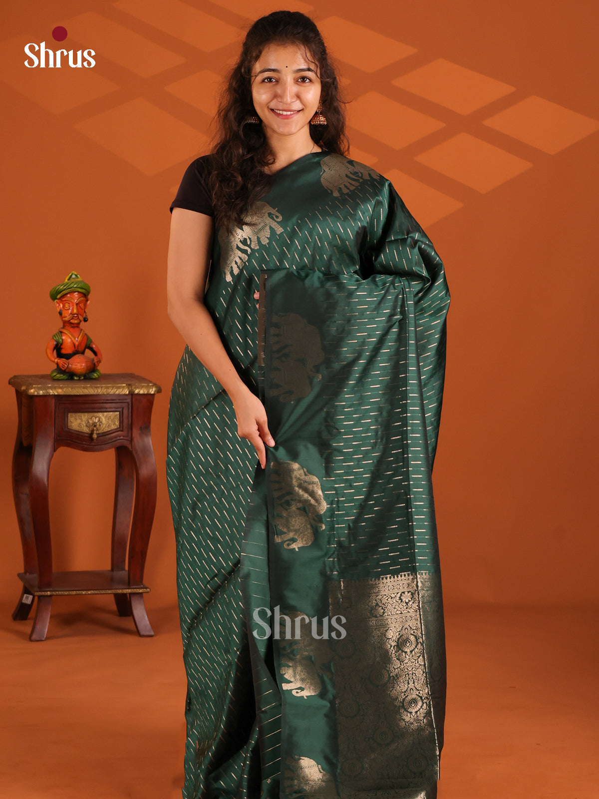 Bottle Green- Semi Softsilk Saree - Shop on Shrus.com