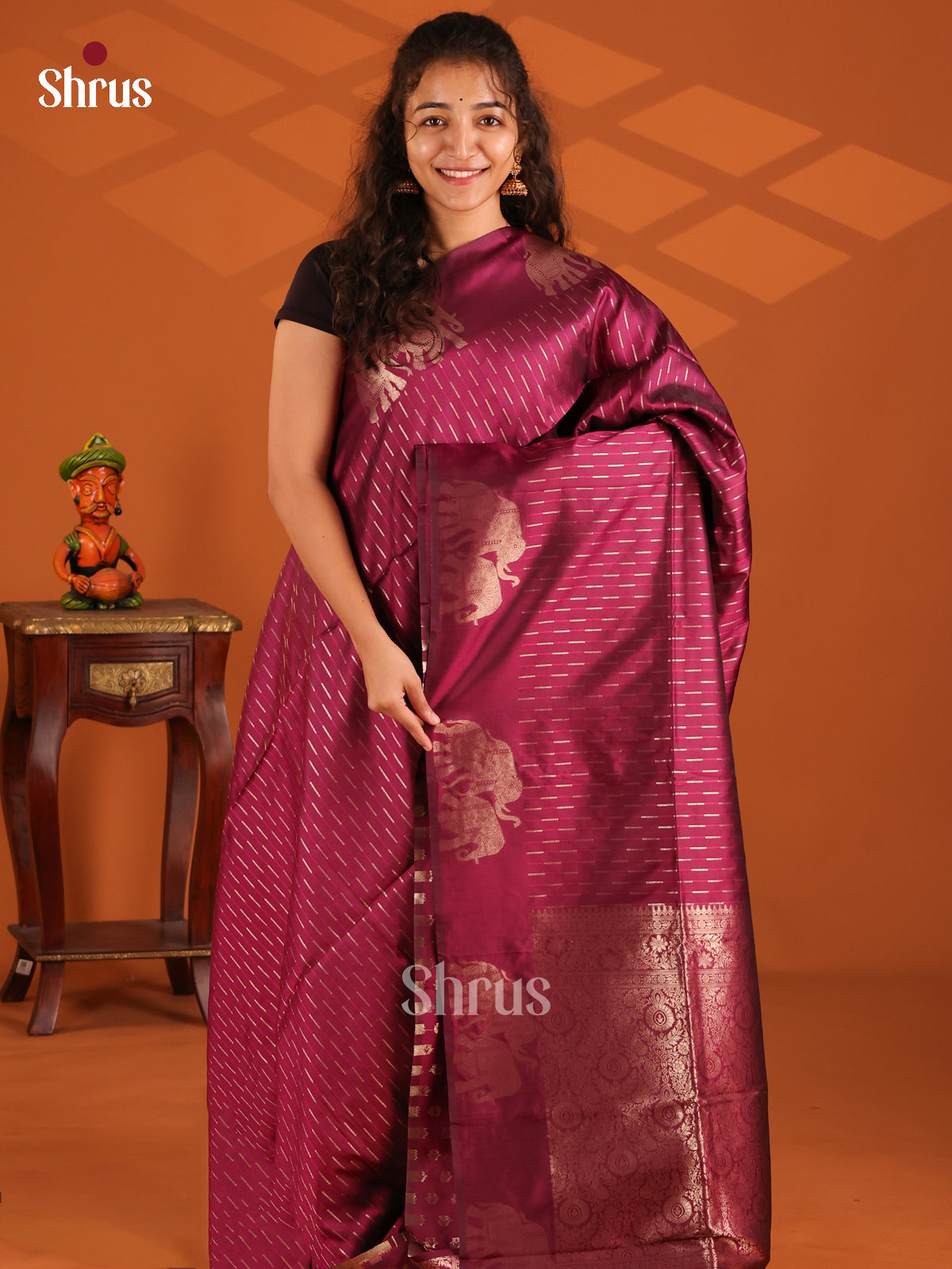 Maroon - Semi Softsilk Saree - Shop on Shrus.com