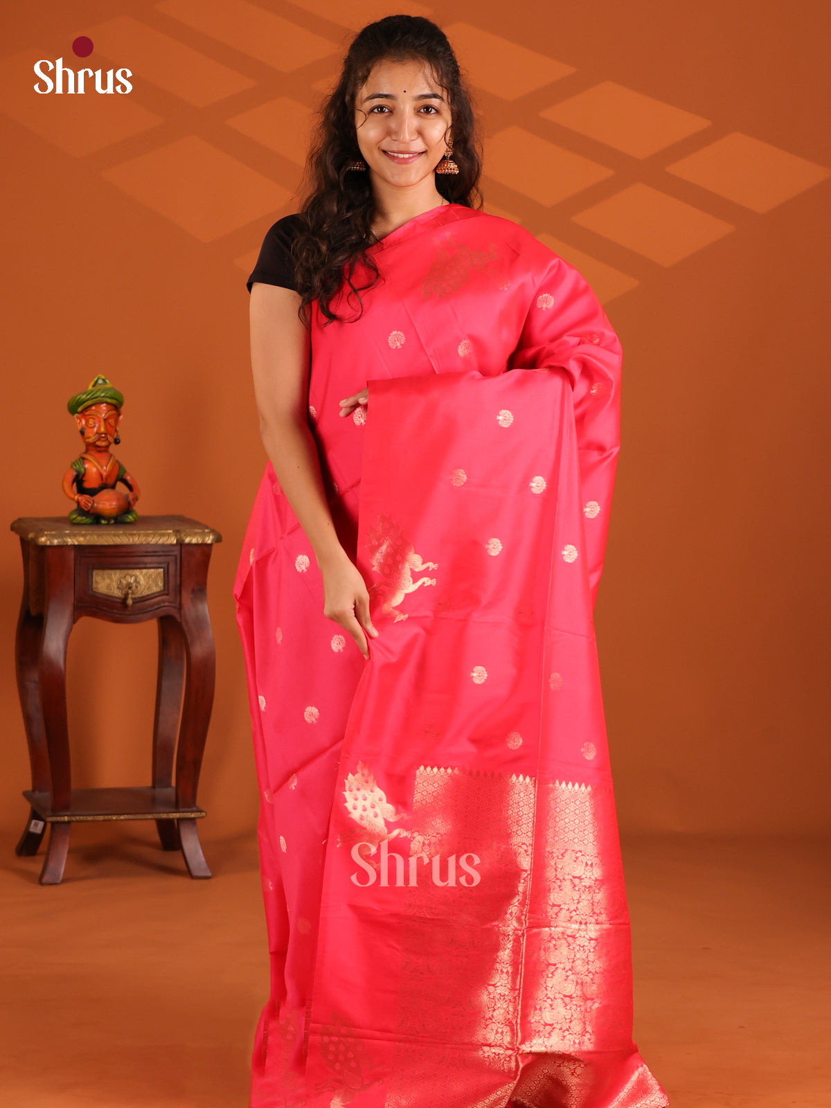 Pink - Semi Softsilk Saree - Shop on Shrus.com