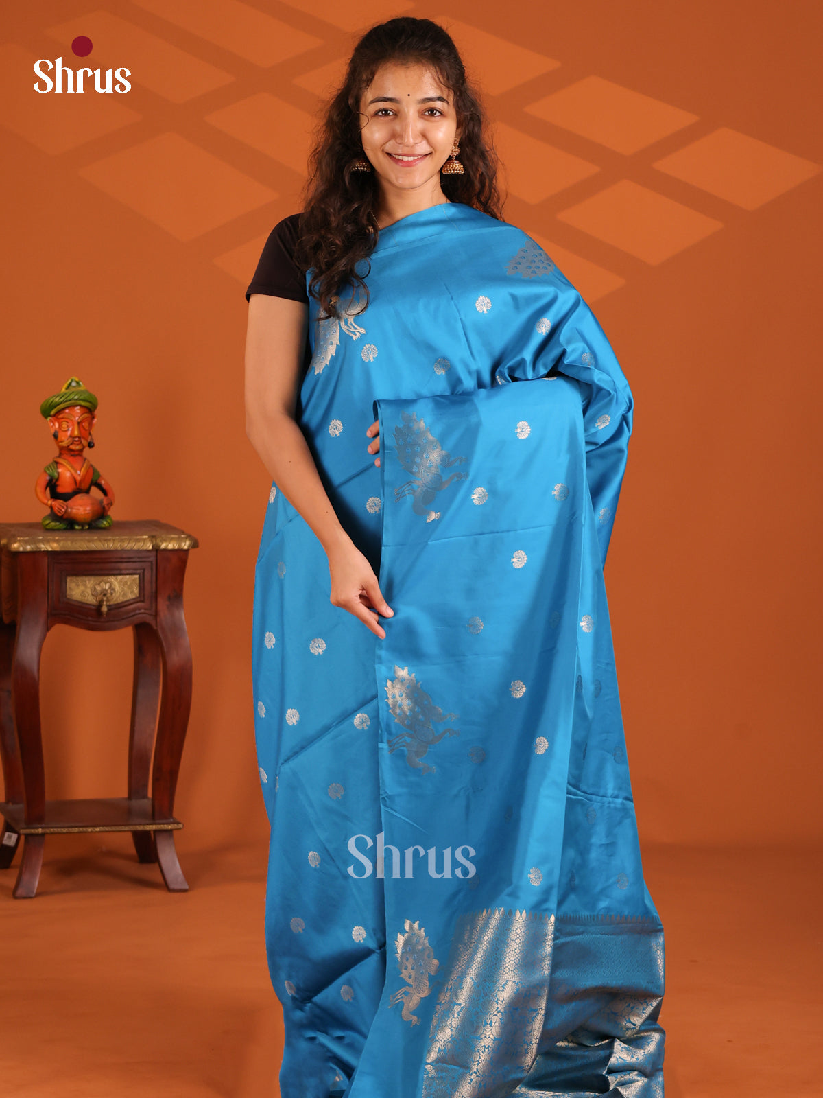 Blue - Semi Softsilk Saree - Shop on Shrus.com
