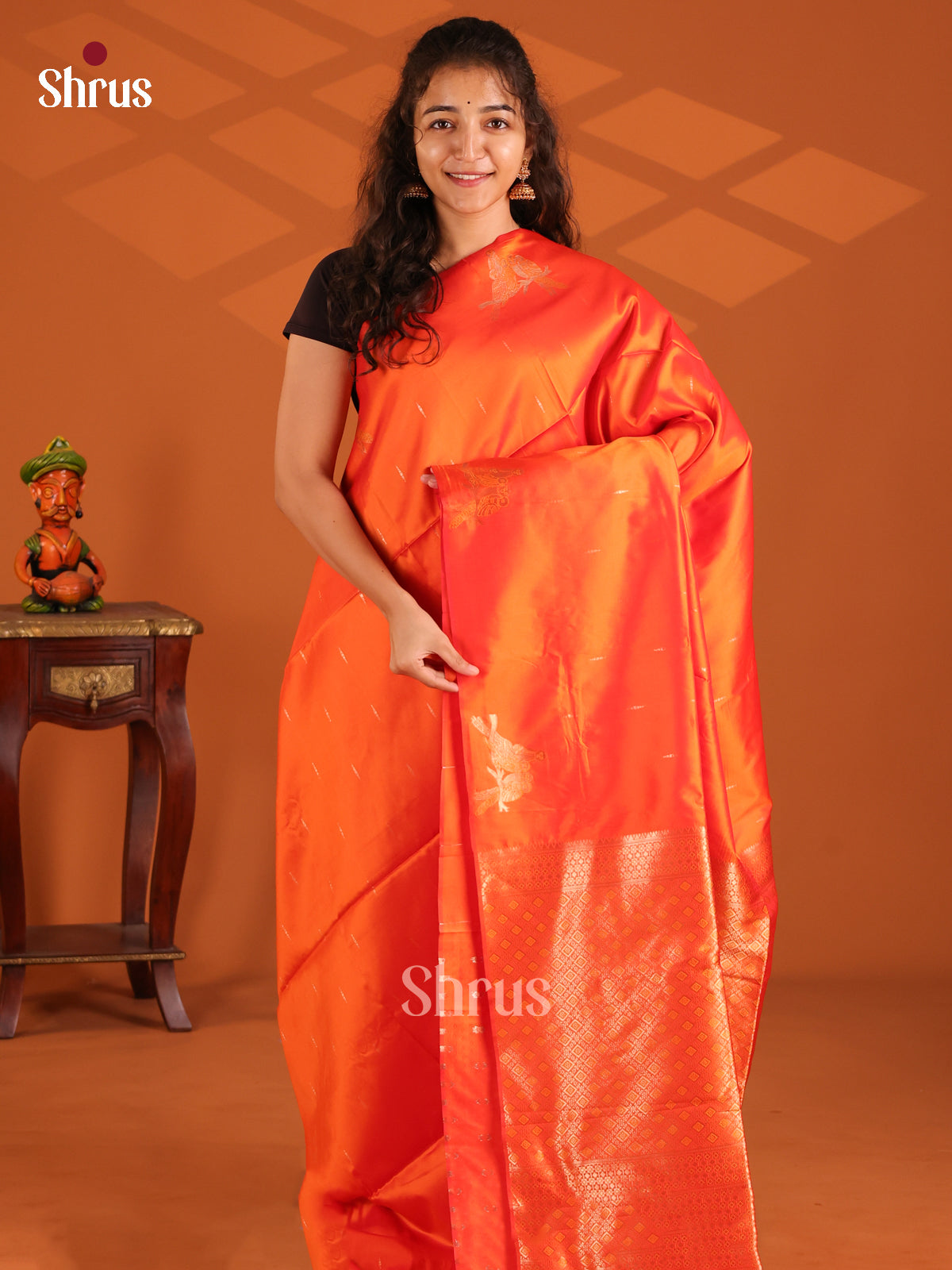 Orange - Semi Softsilk Saree - Shop on Shrus.com