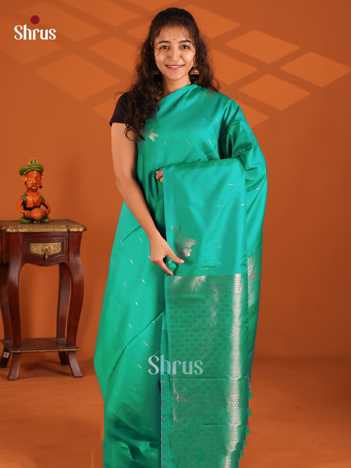 Green - Semi Softsilk Saree - Shop on Shrus.com