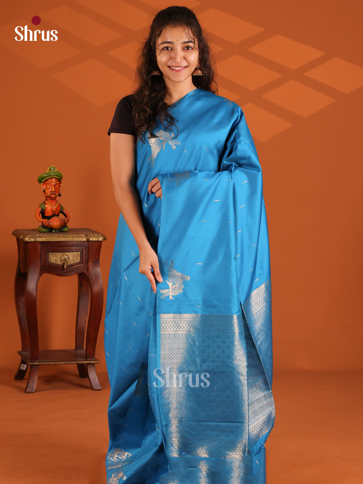 Ink Blue - Semi Softsilk Saree - Shop on Shrus.com