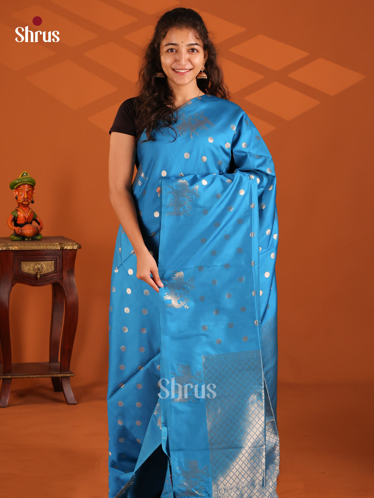 Blue- Semi Softsilk Saree - Shop on Shrus.com