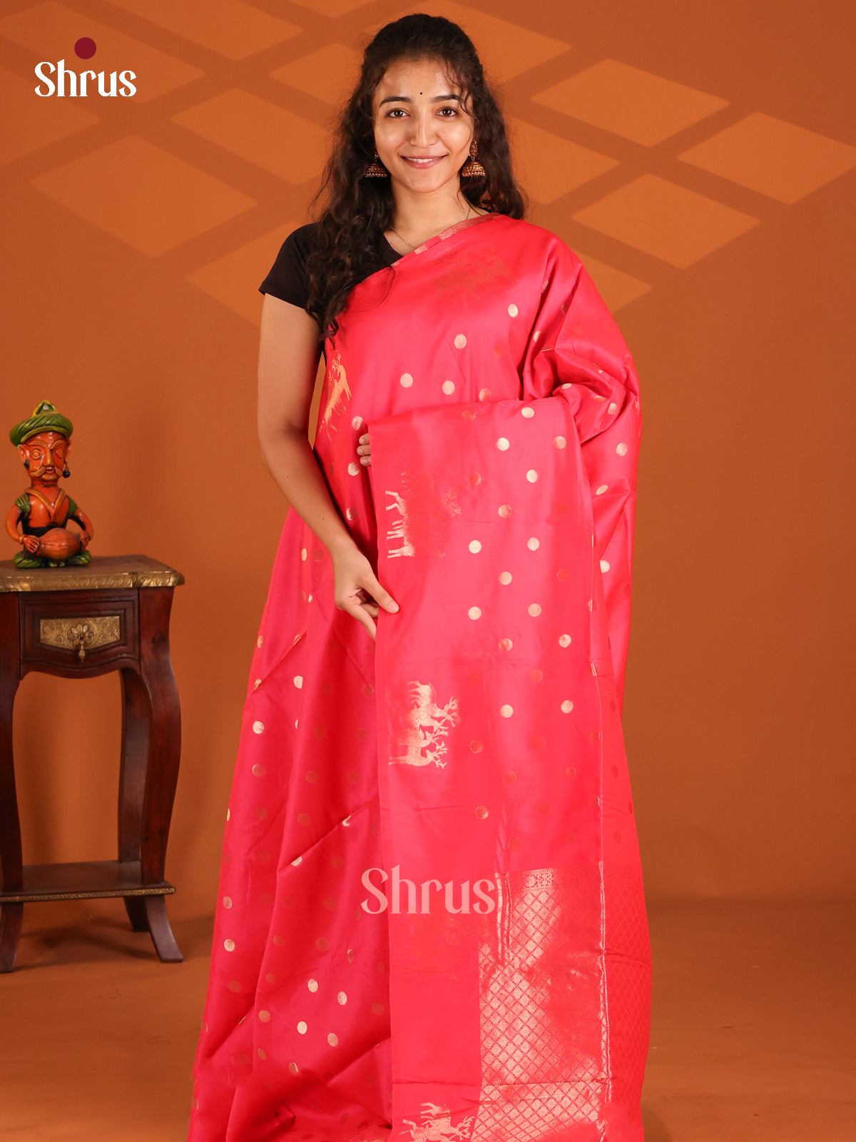 Pink - Semi Softsilk Saree - Shop on Shrus.com