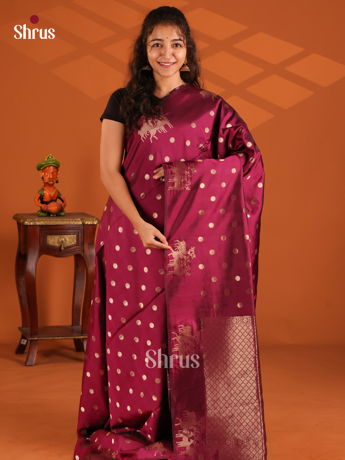 Maroon - Semi Softsilk Saree - Shop on Shrus.com