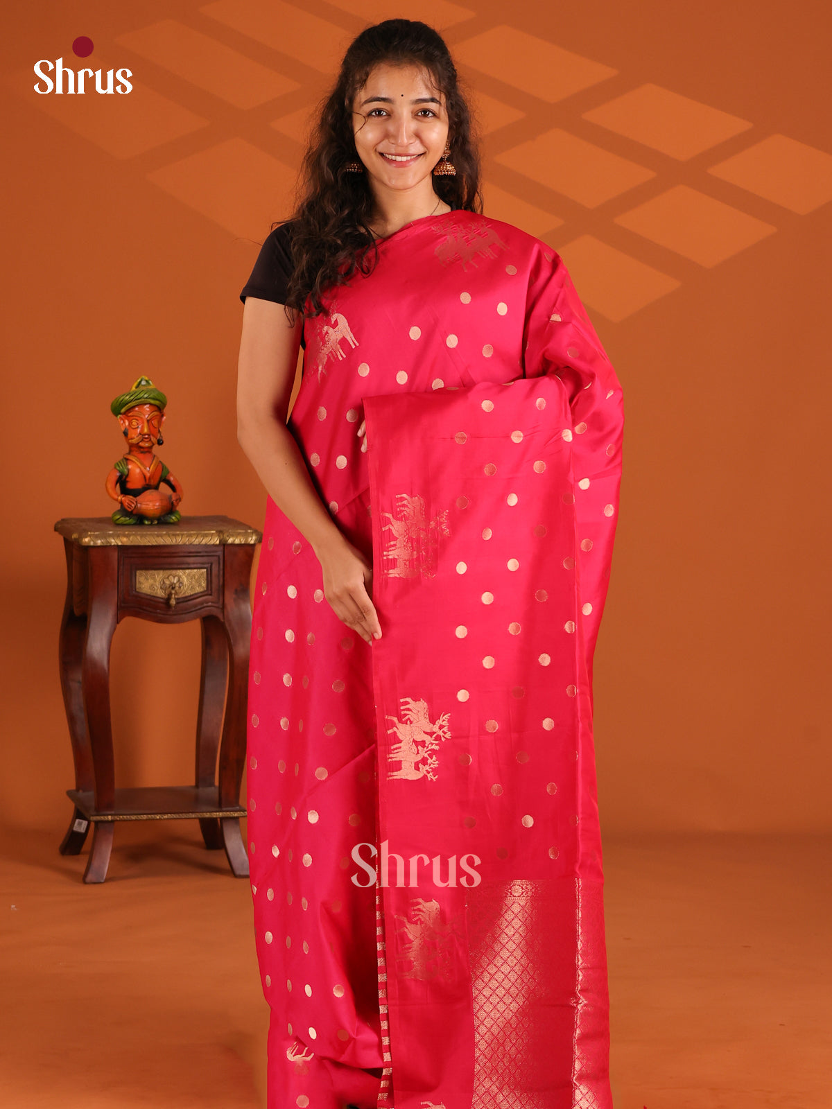 Red - Semi Softsilk Saree - Shop on Shrus.com