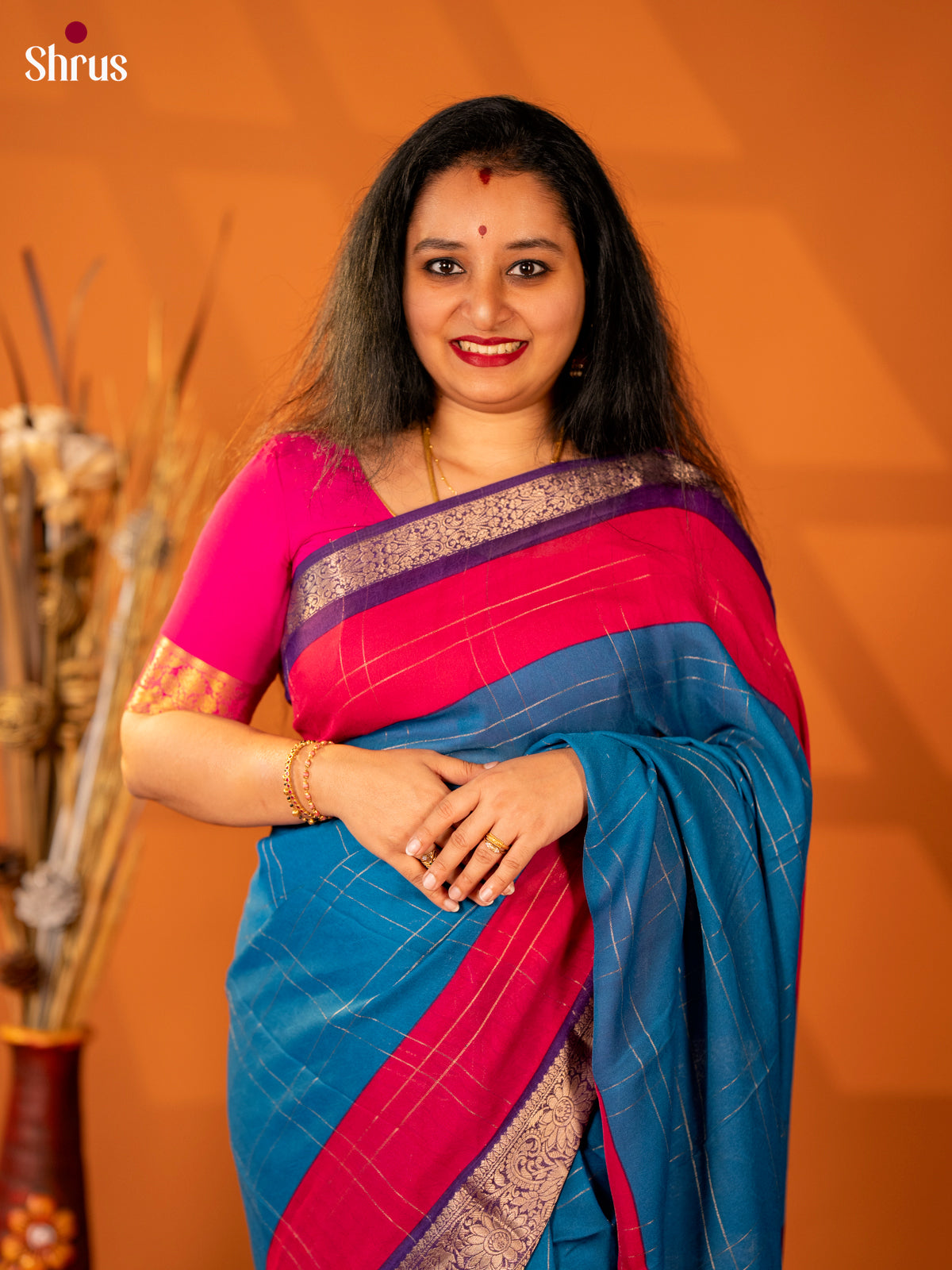 Blue & Purple - Semi Mysore silk saree - Shop on Shrus.com