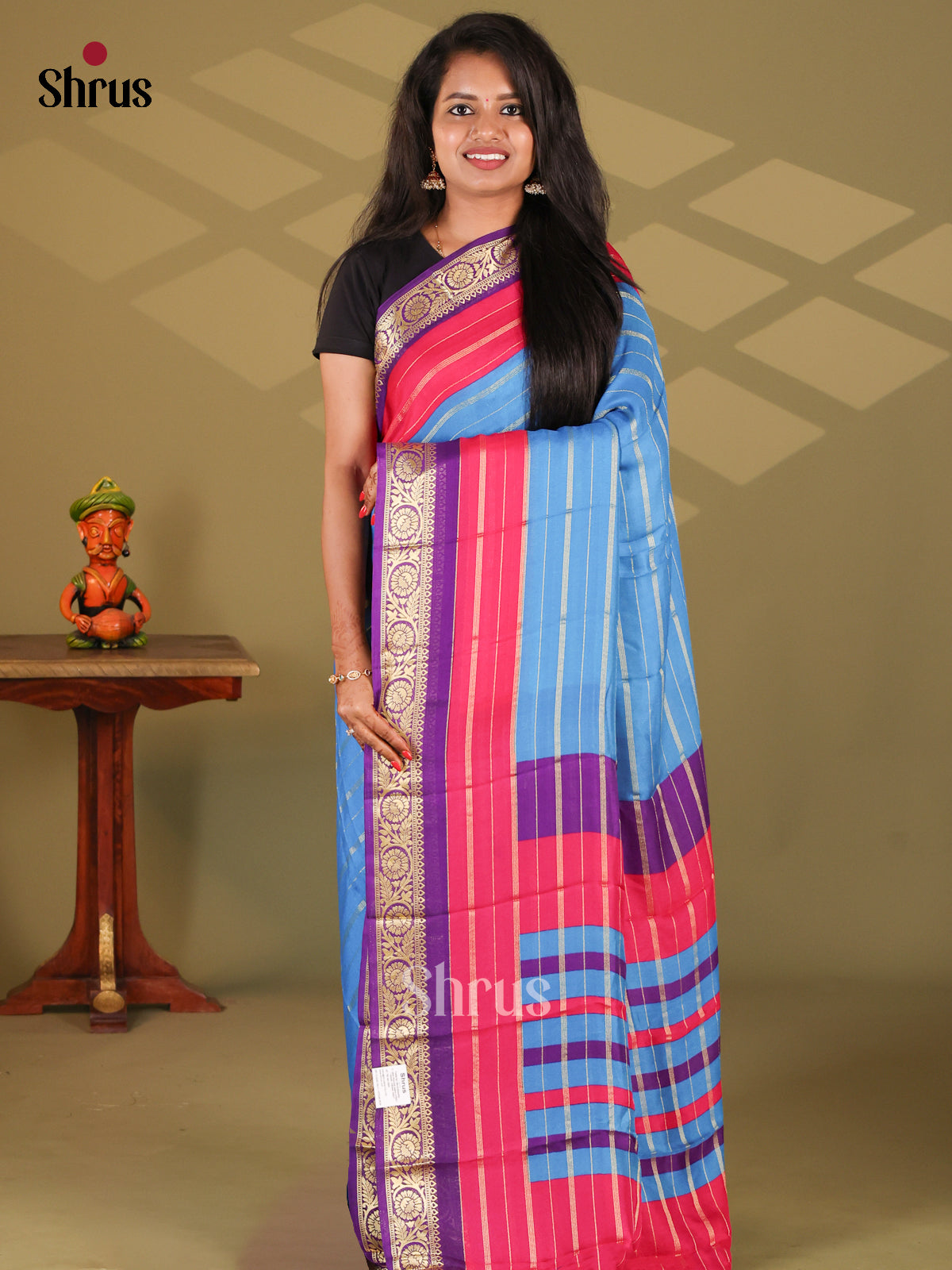 Blue & Purple- Semi Mysore silk saree - Shop on Shrus.com