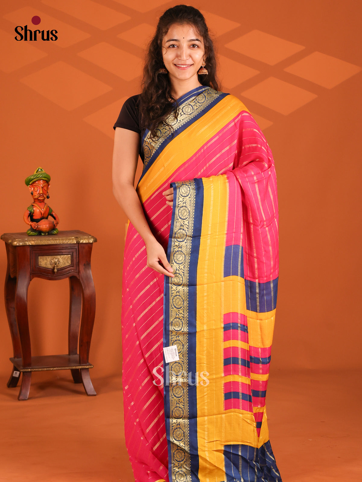 Pink & Blue - Semi Mysore silk saree - Shop on Shrus.com