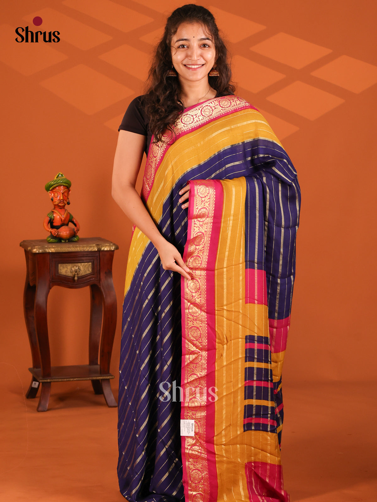 Blue & Red - Semi Mysore silk saree - Shop on Shrus.com