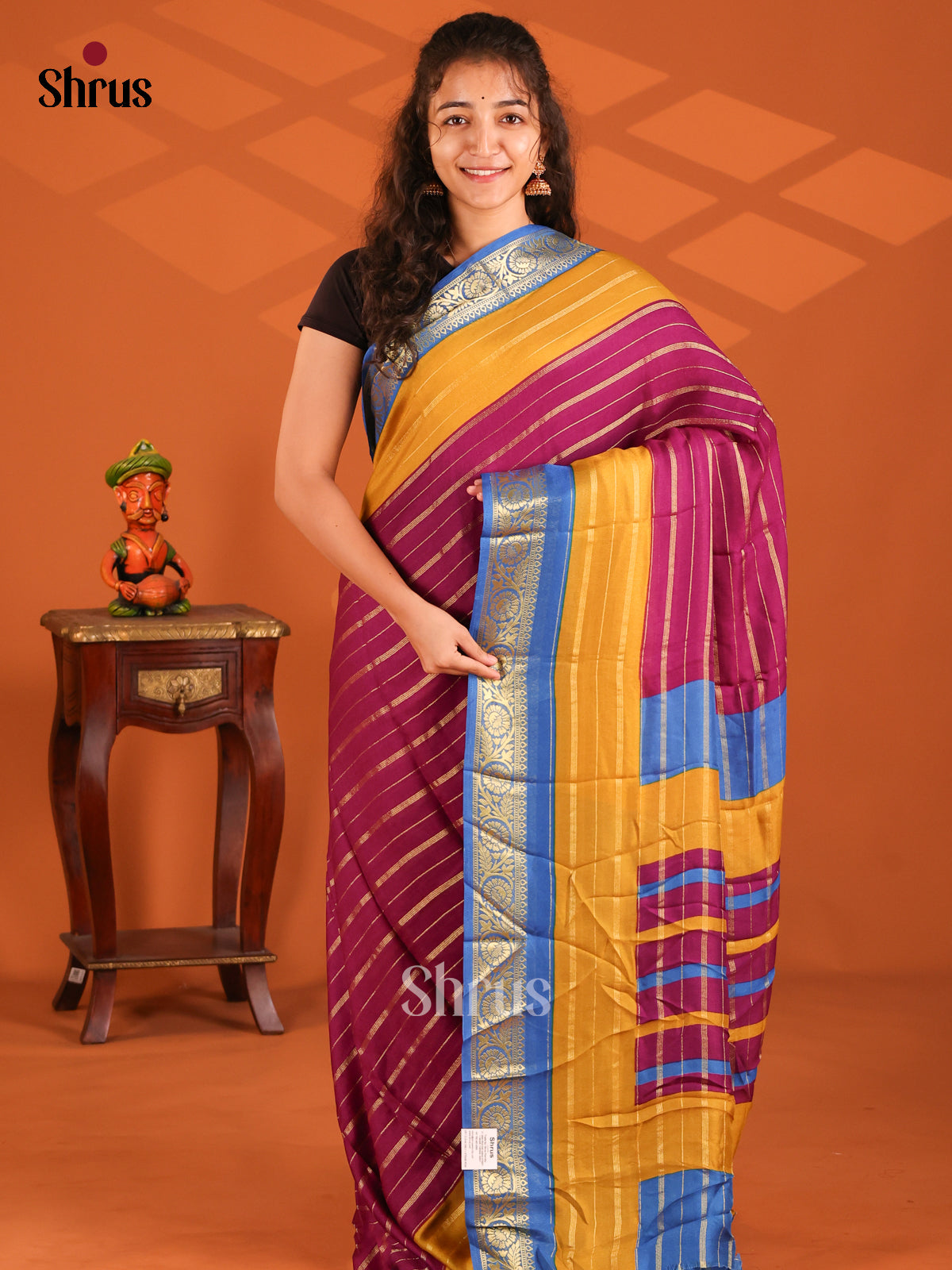 Purple & Blue - Semi Mysore silk saree - Shop on Shrus.com