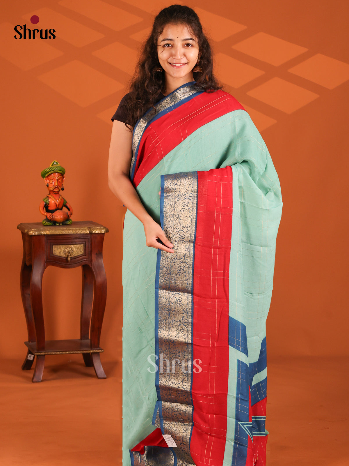 Lite Blue & Blue - Semi Mysore silk saree - Shop on Shrus.com
