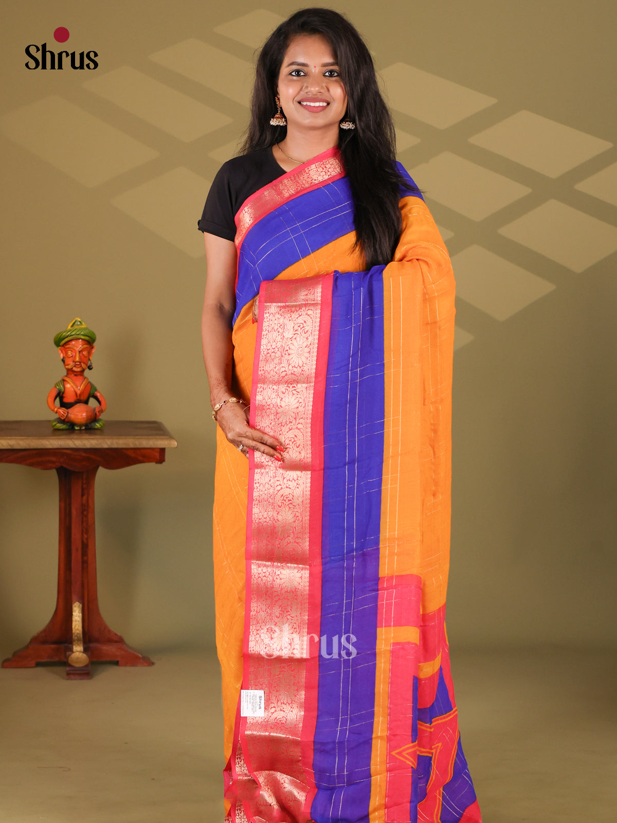 Orange & Red - Semi Mysore silk saree - Shop on Shrus.com