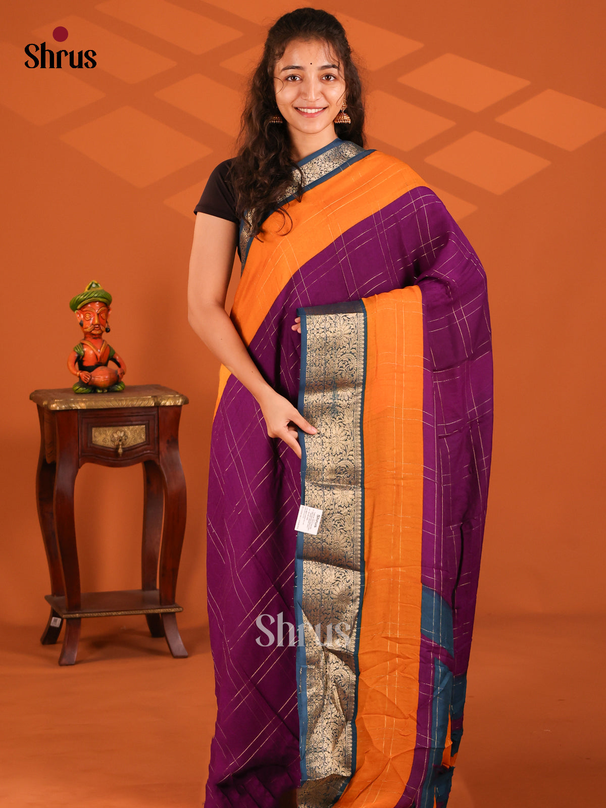 Purple & Blue - Semi Mysore silk saree - Shop on Shrus.com