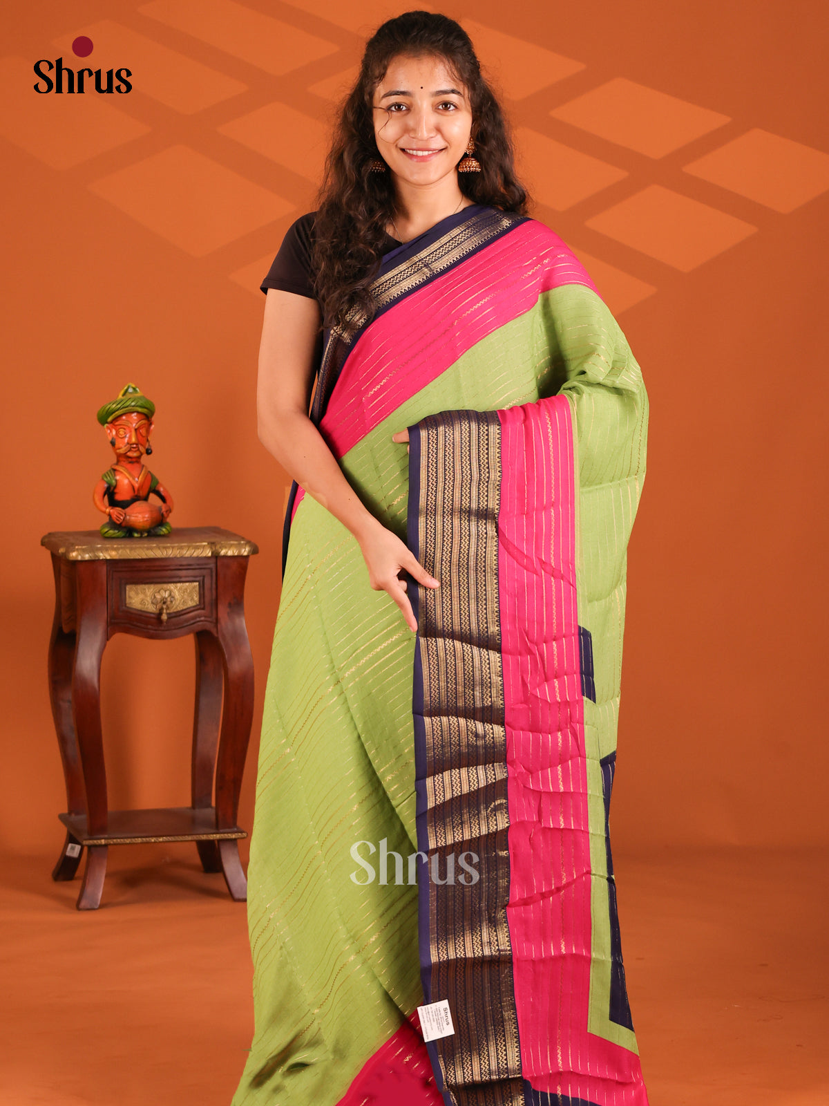 Green & Purple - Semi Mysore silk saree - Shop on Shrus.com