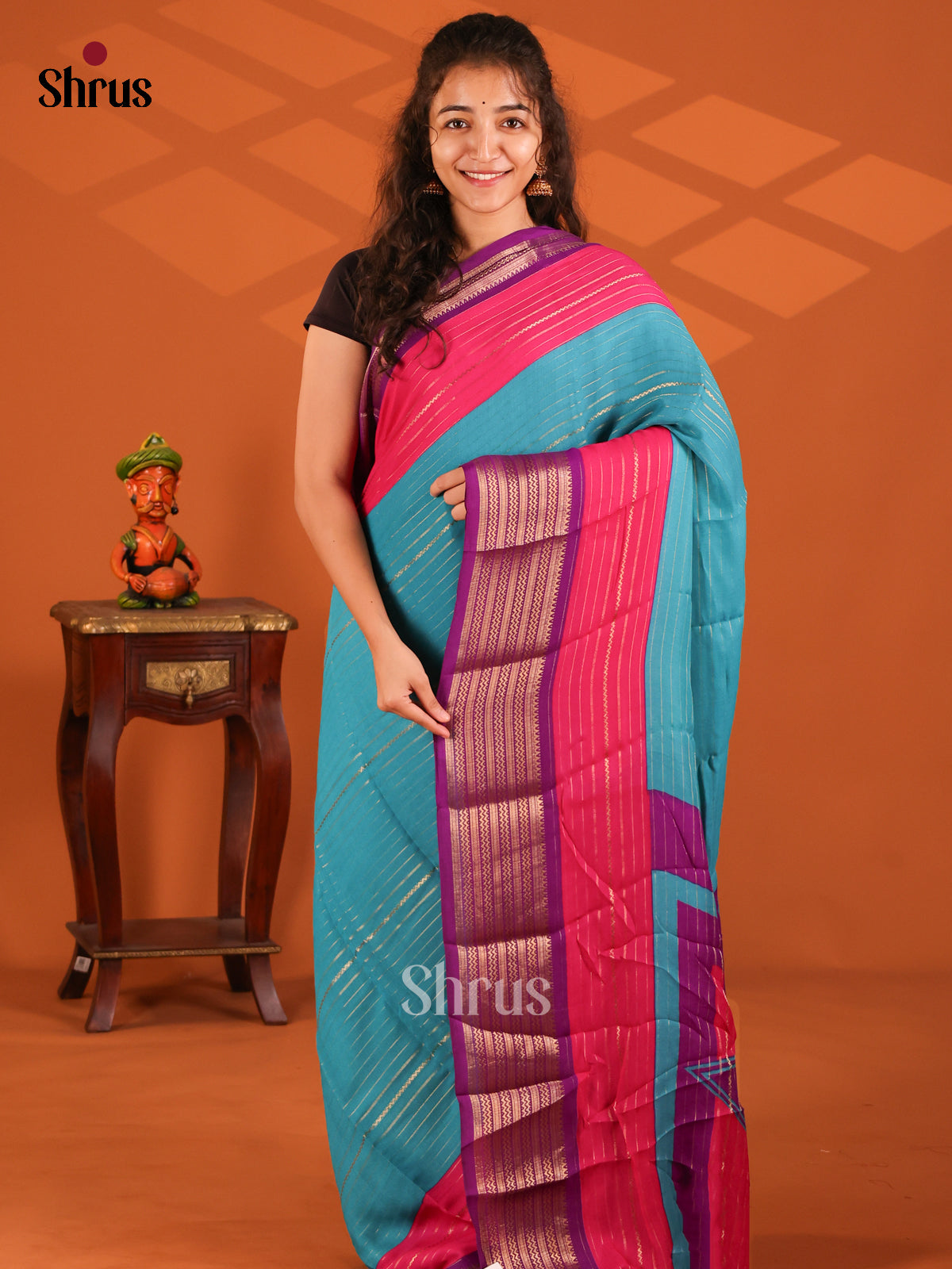 Blue & Purple - Semi Mysore silk saree - Shop on Shrus.com