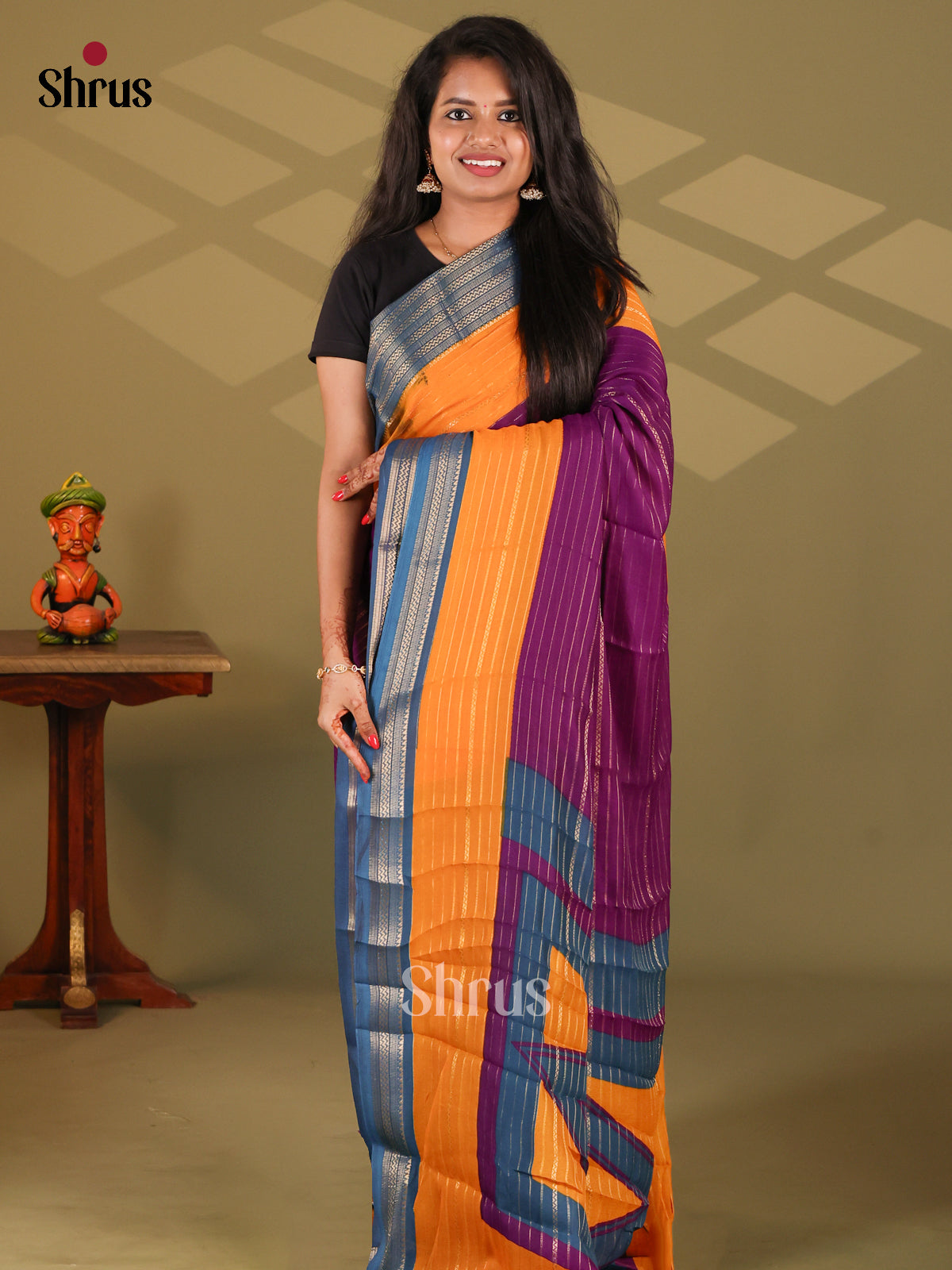 Purple & Blue - Semi Mysore silk saree - Shop on Shrus.com