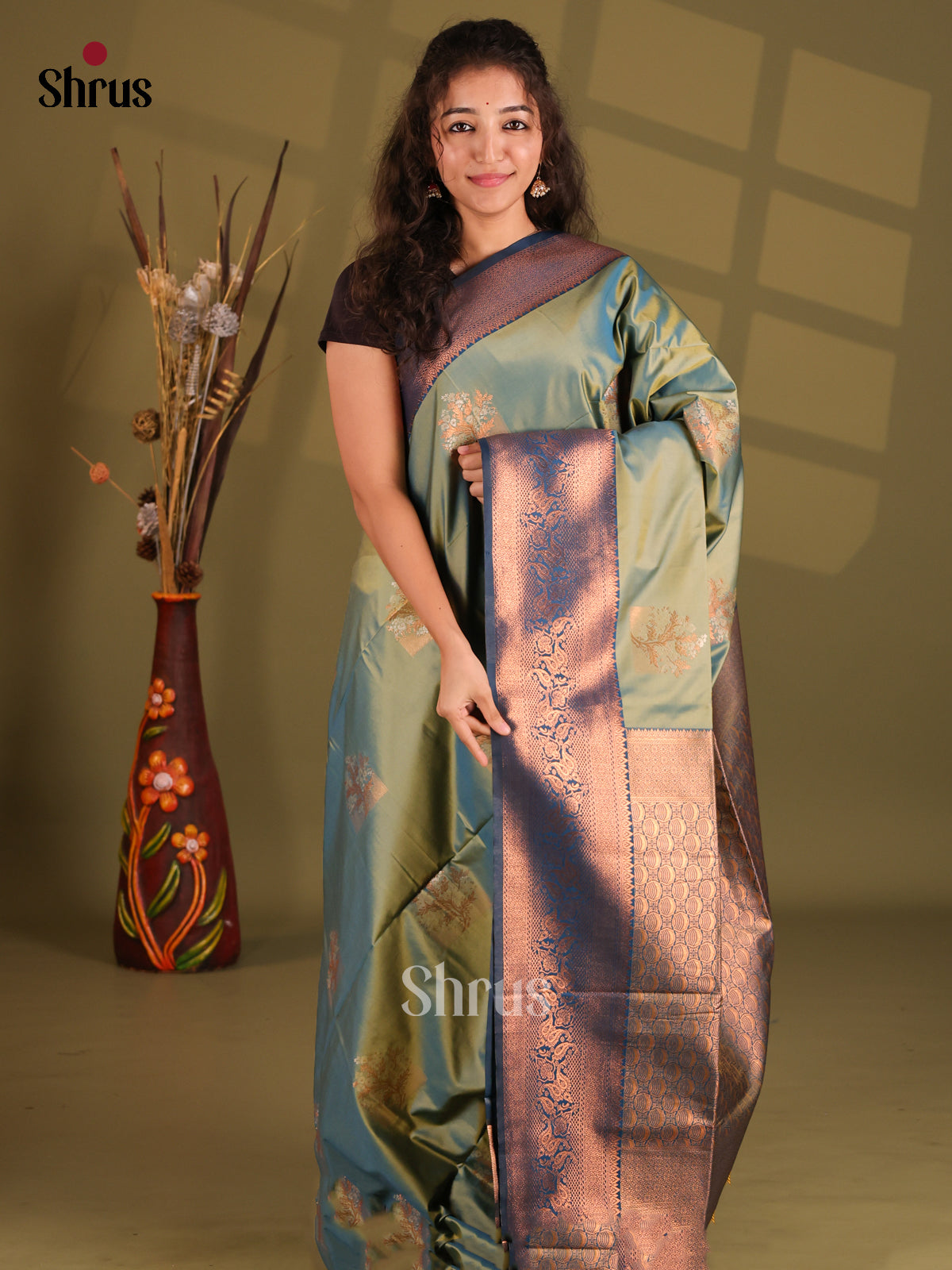 Double Shaded Green & Green- Semi Softsilk Saree - Shop on Shrus.com