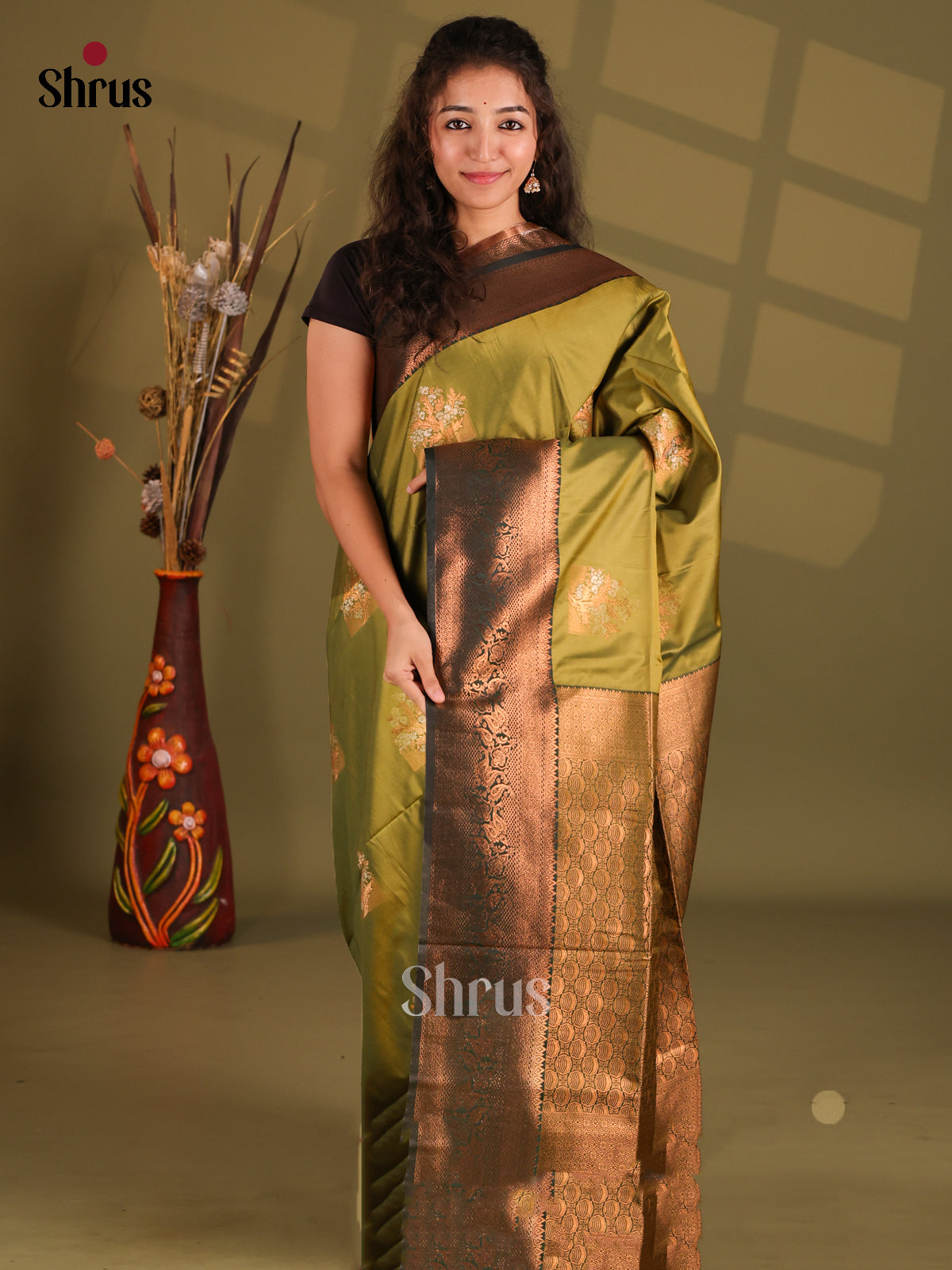 Light Green & Green - Semi Softsilk Saree - Shop on Shrus.com
