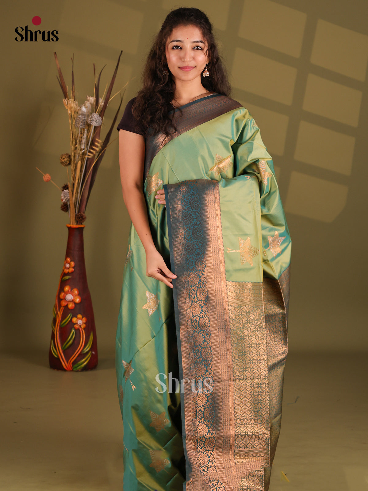 Apple Green & Green- Semi Softsilk Saree - Shop on Shrus.com
