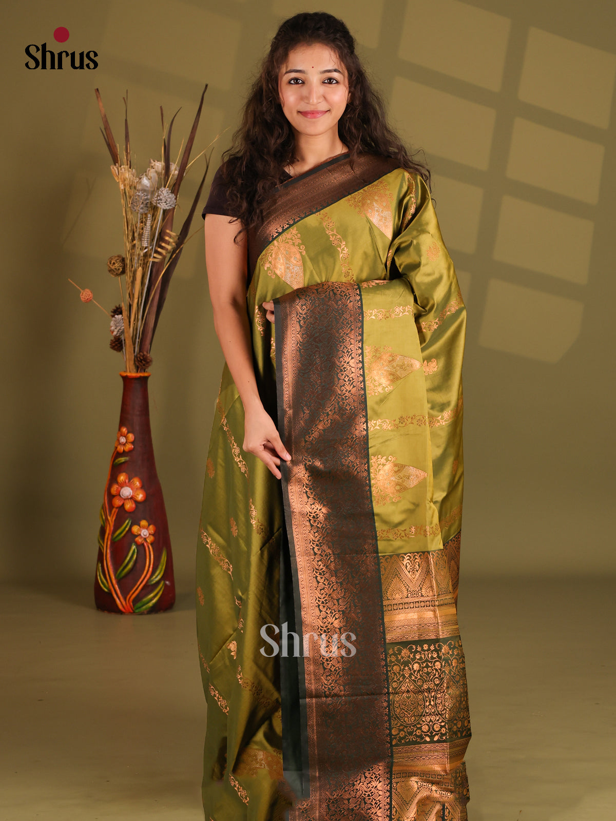 Lite Green & Green - Semi Softsilk Saree - Shop on Shrus.com