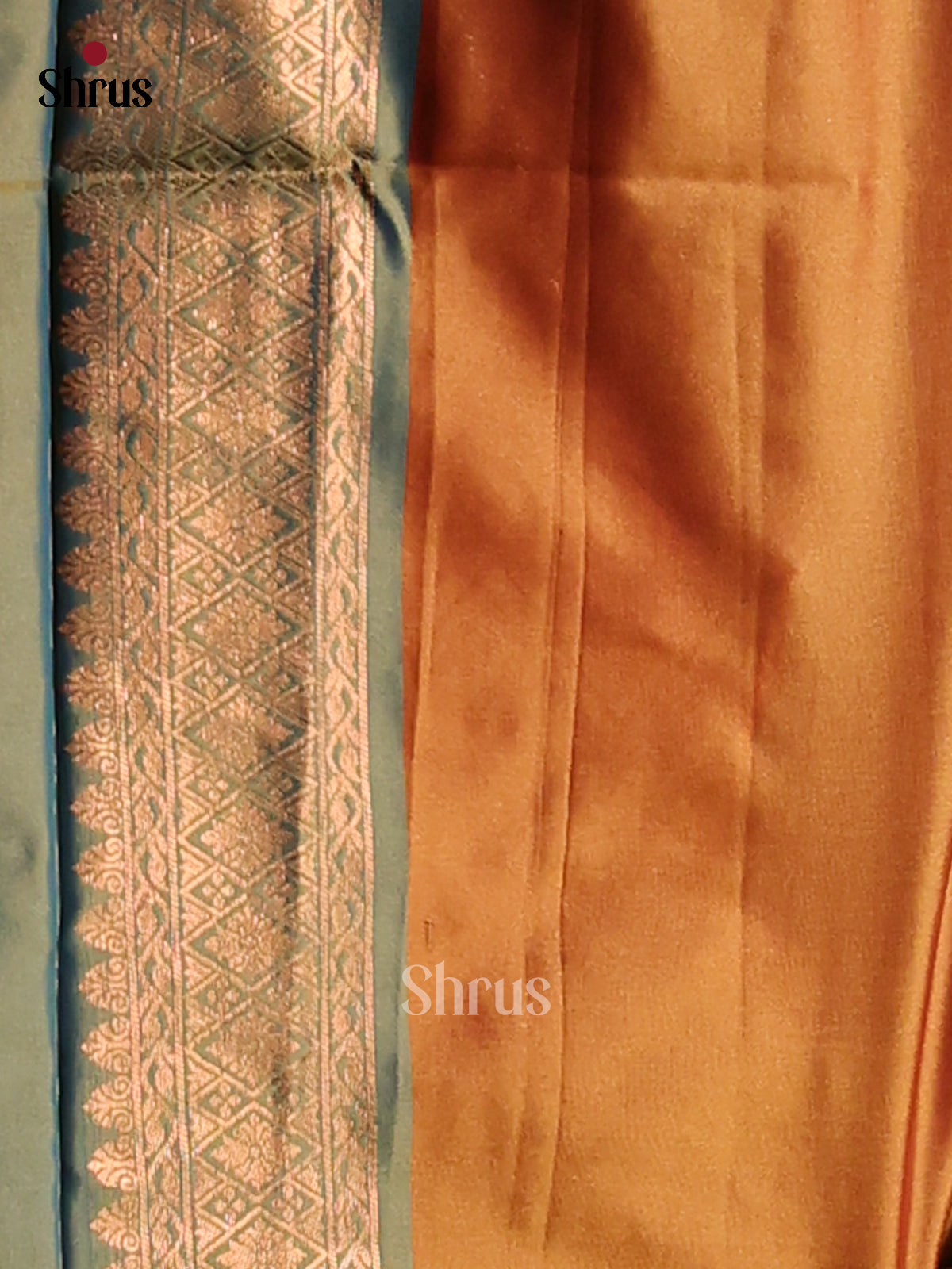 Brick Orange & Green - Semi Softsilk Saree - Shop on Shrus.com
