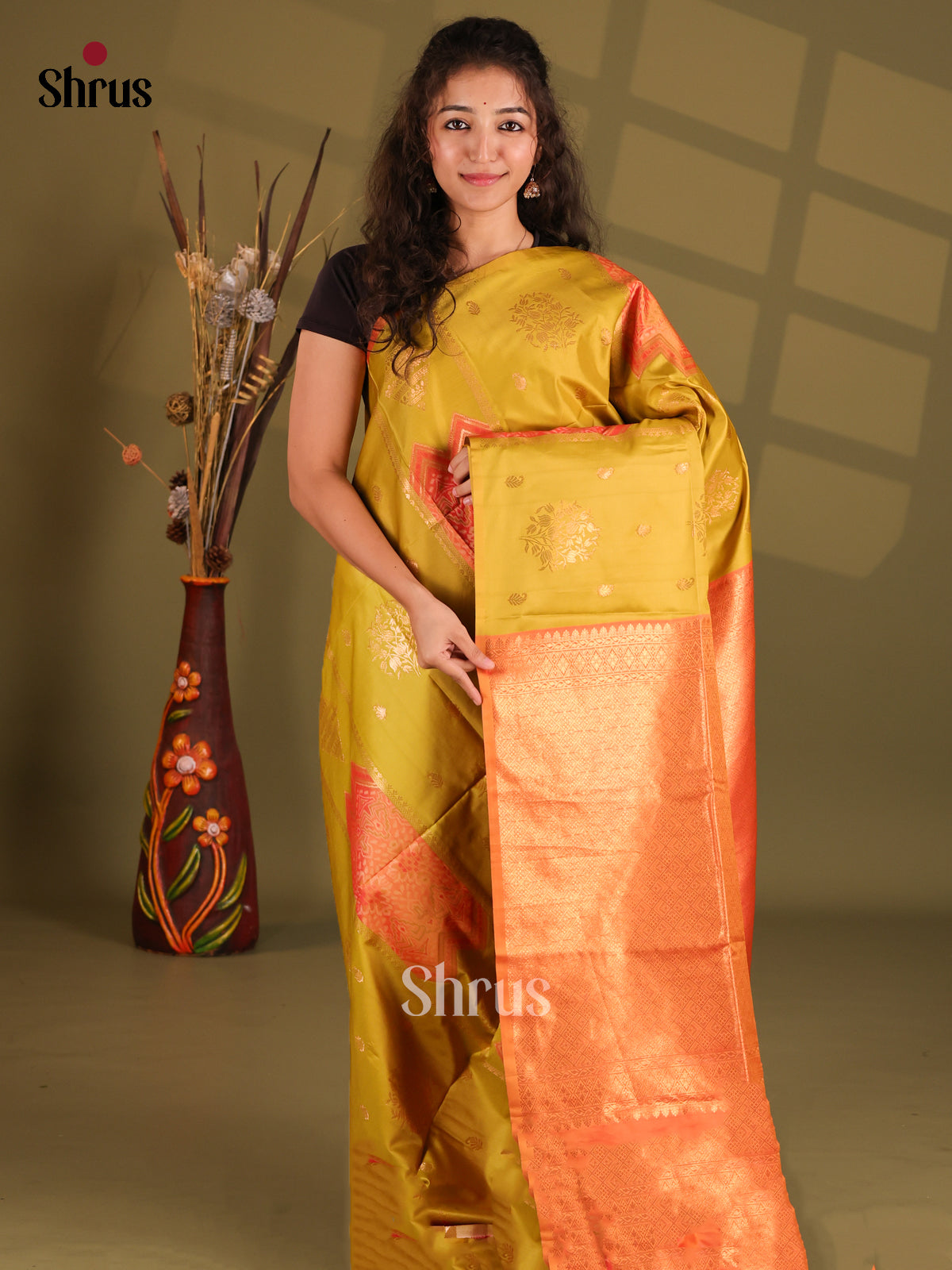 Green & Brick- Semi Softsilk Saree - Shop on Shrus.com
