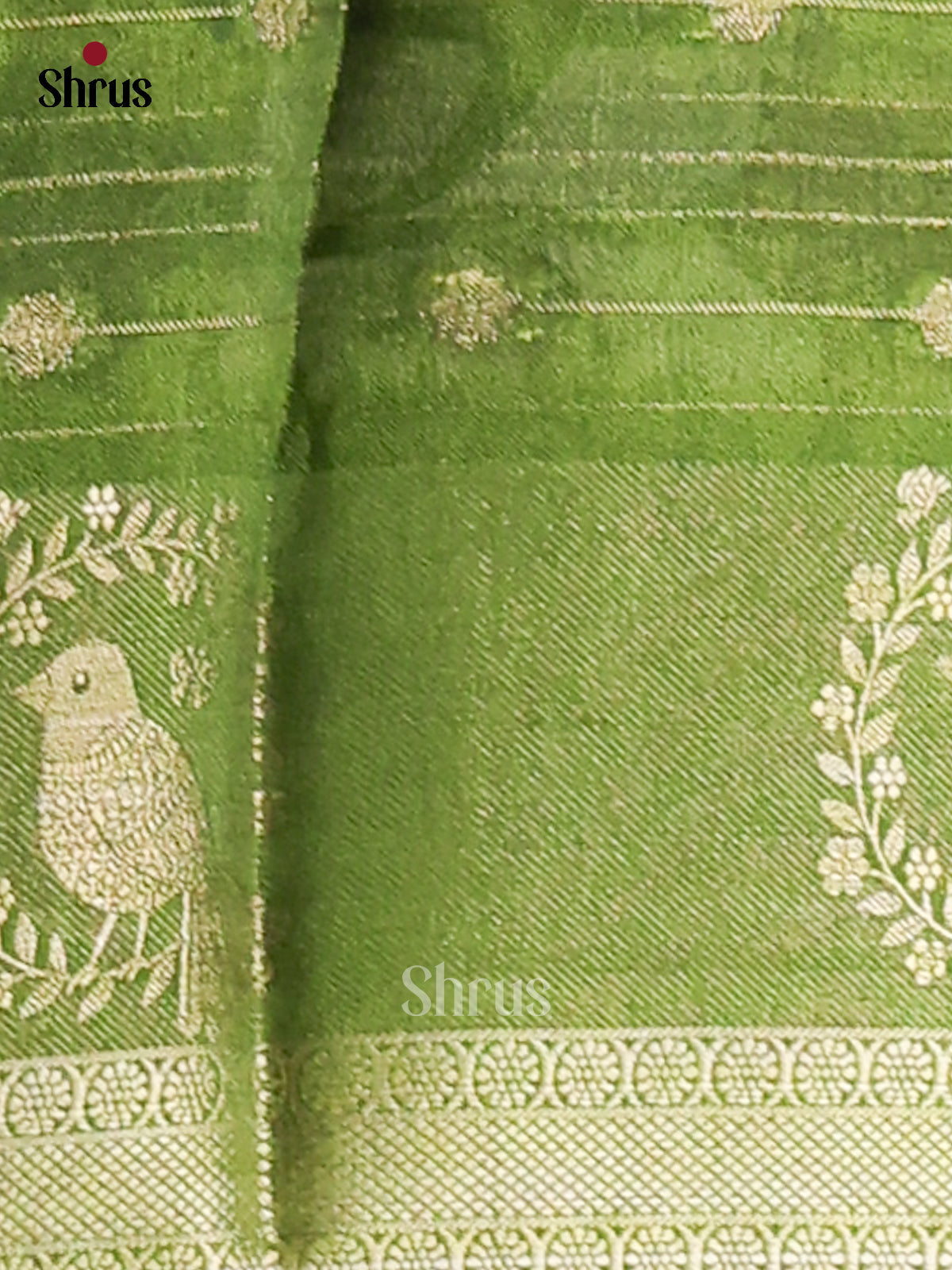 Green & Cream - Semi Mysore silk saree - Shop on Shrus.com